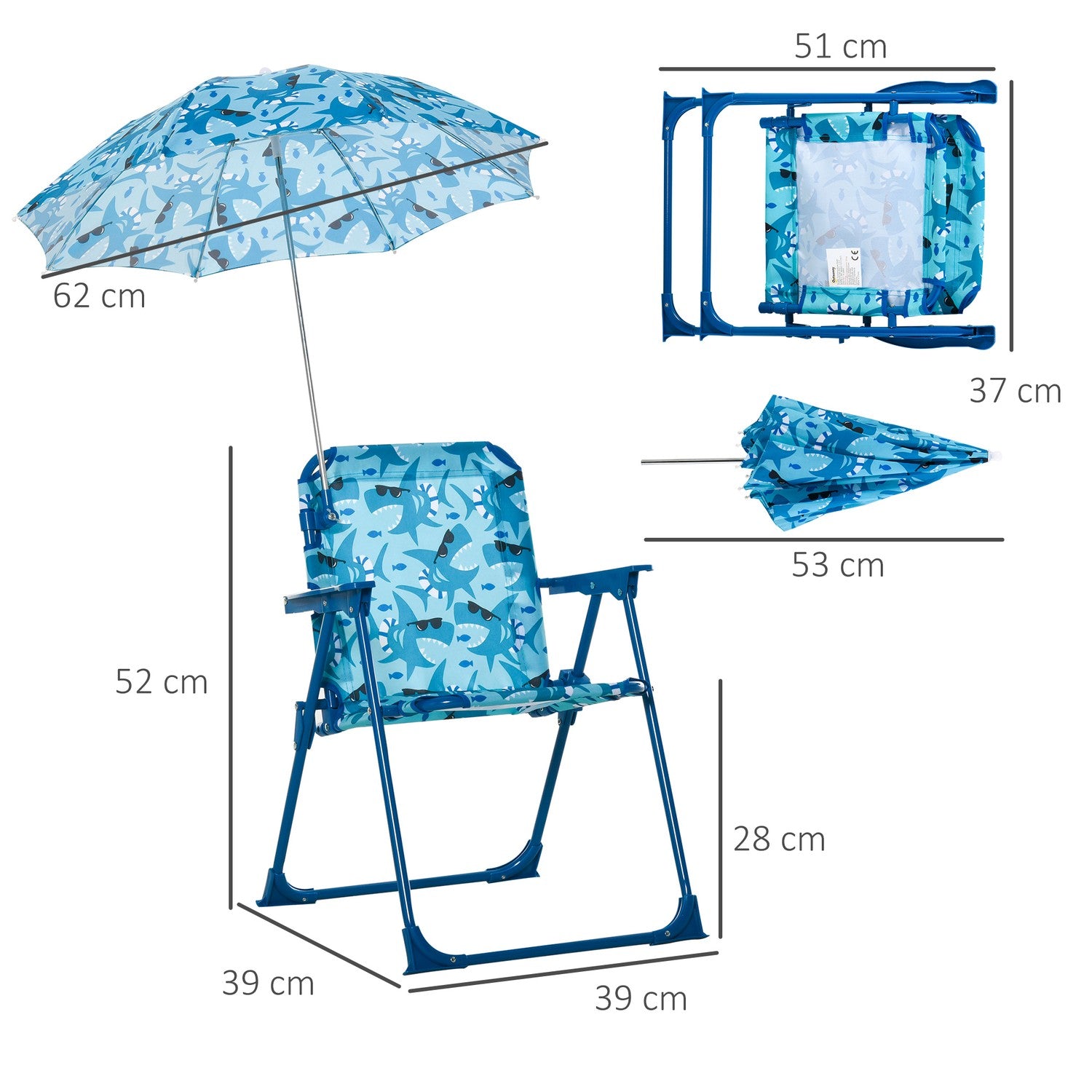 Fällbar barncampingstol med parasoll, blå, lättvikts