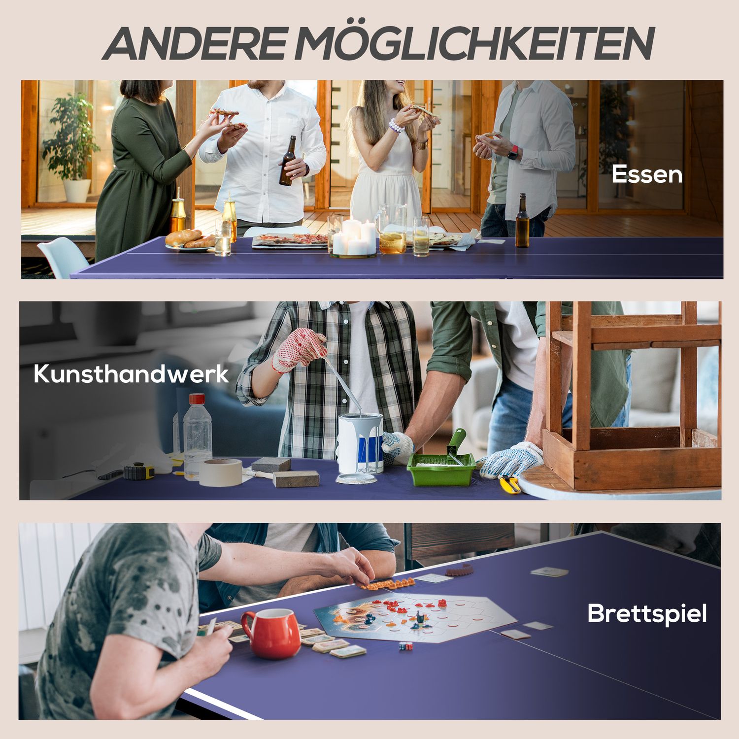 Fällbart bordtennisbord med nät, fladdermöss & bollar - Blå