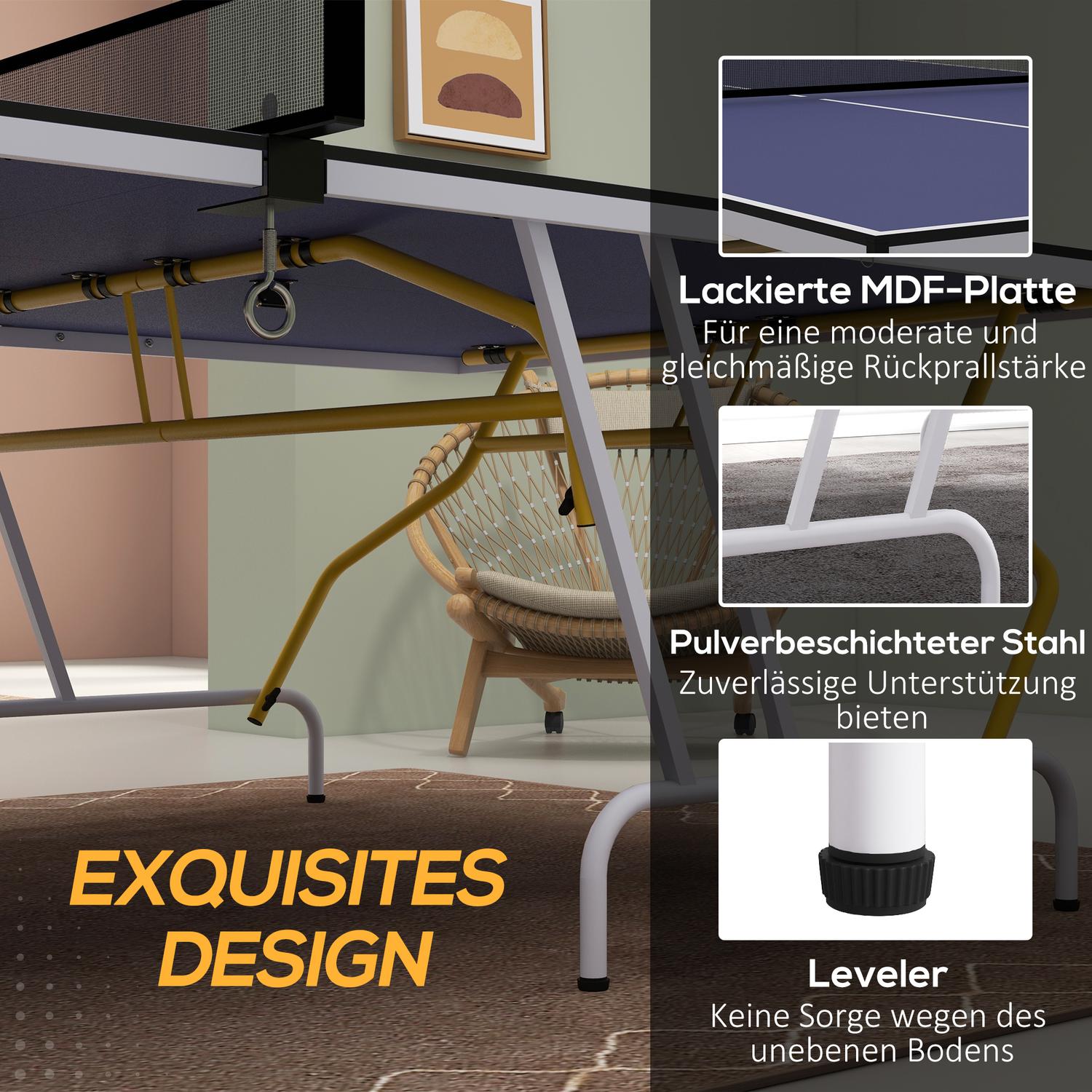 Fällbart bordtennisbord med nät, fladdermöss & bollar - Blå