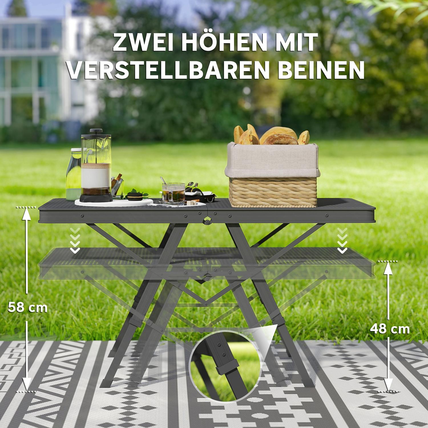 Fällbart campingbord i aluminium – Justerbart i höjdled, 90x40,5 cm