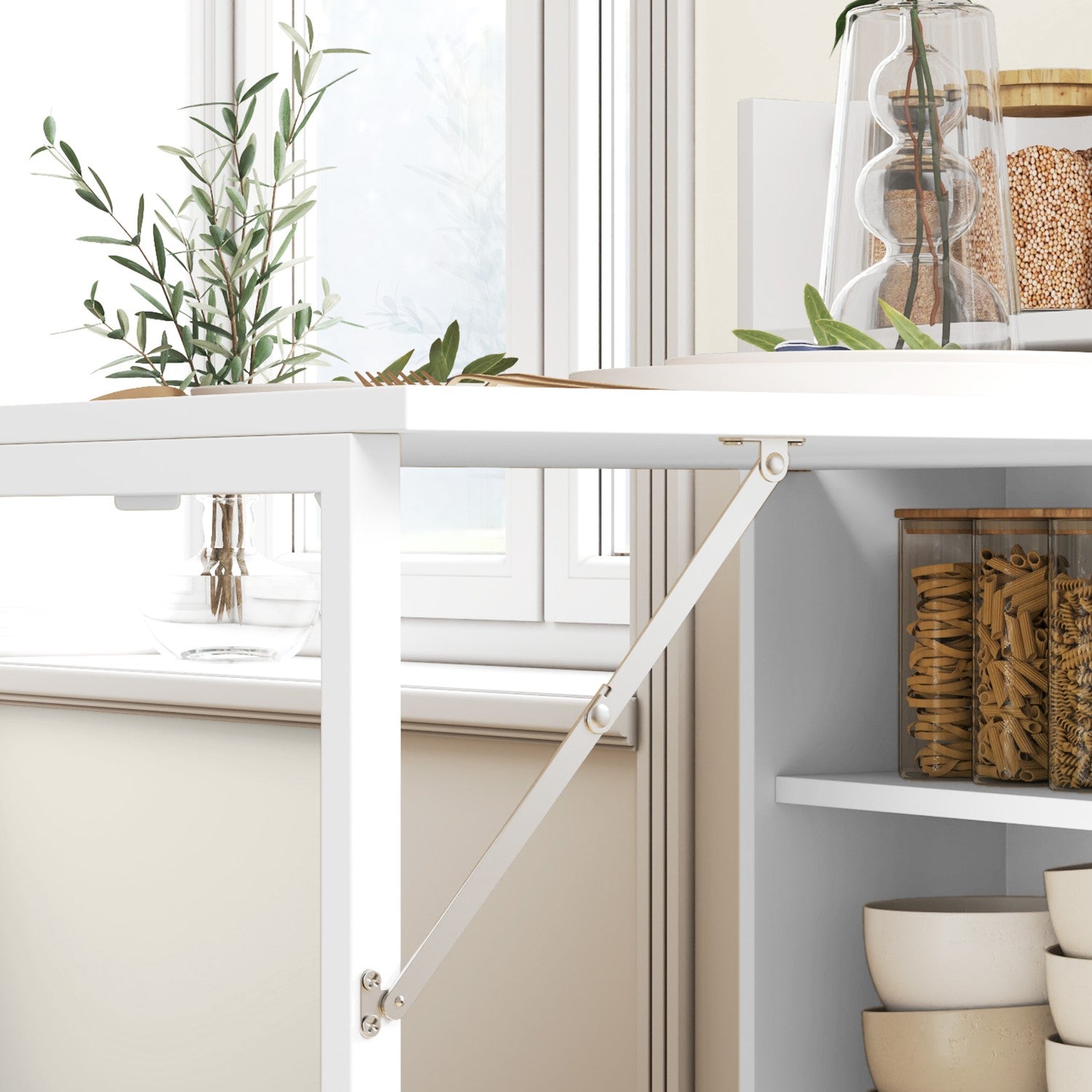 Fällbart matbord med hyllor, Tippskydd, Vit