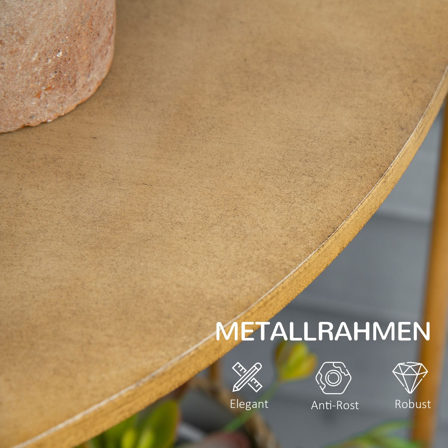 Fällbart metallställ – 3-vånings hörnhylla, brun