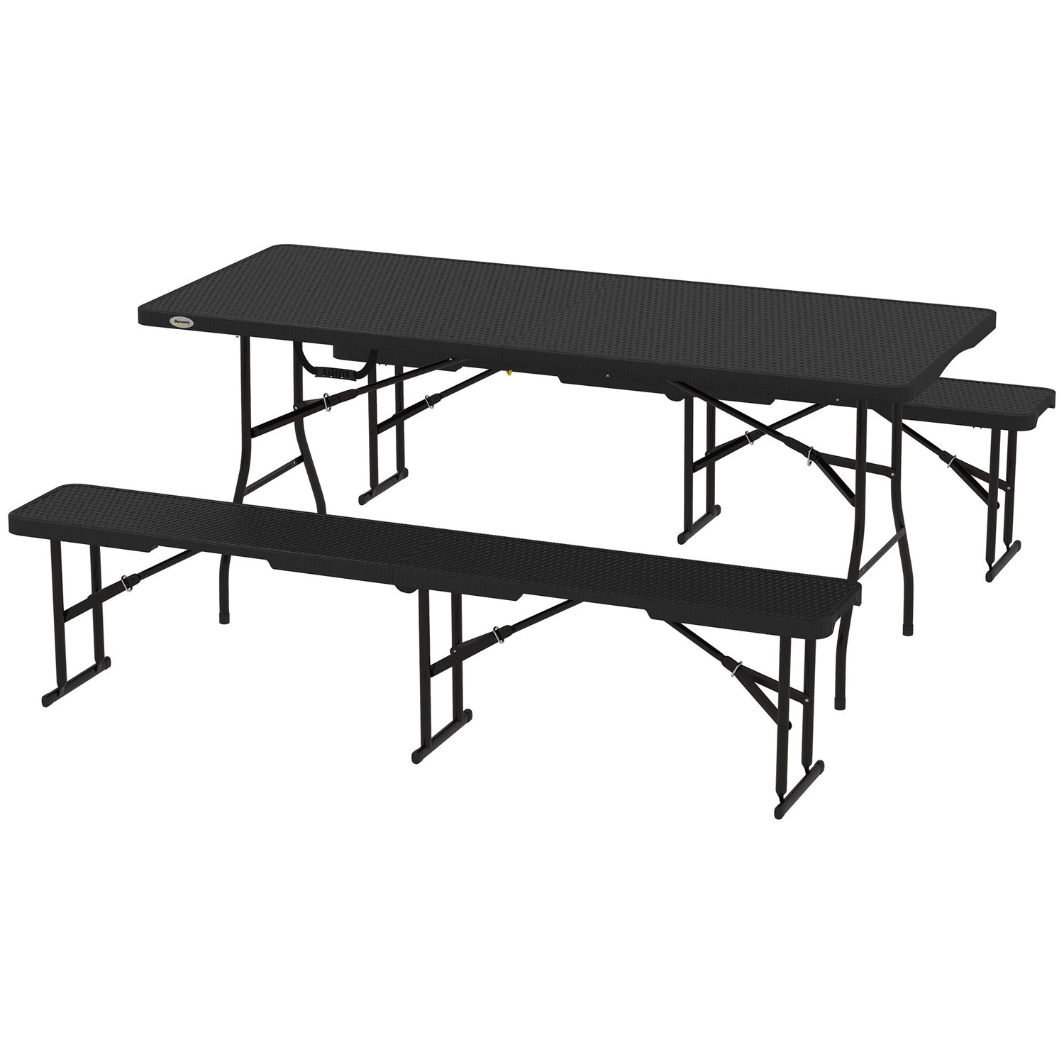 Fällbart picknickbordsset, 3-delat, svart, HDPE & metall