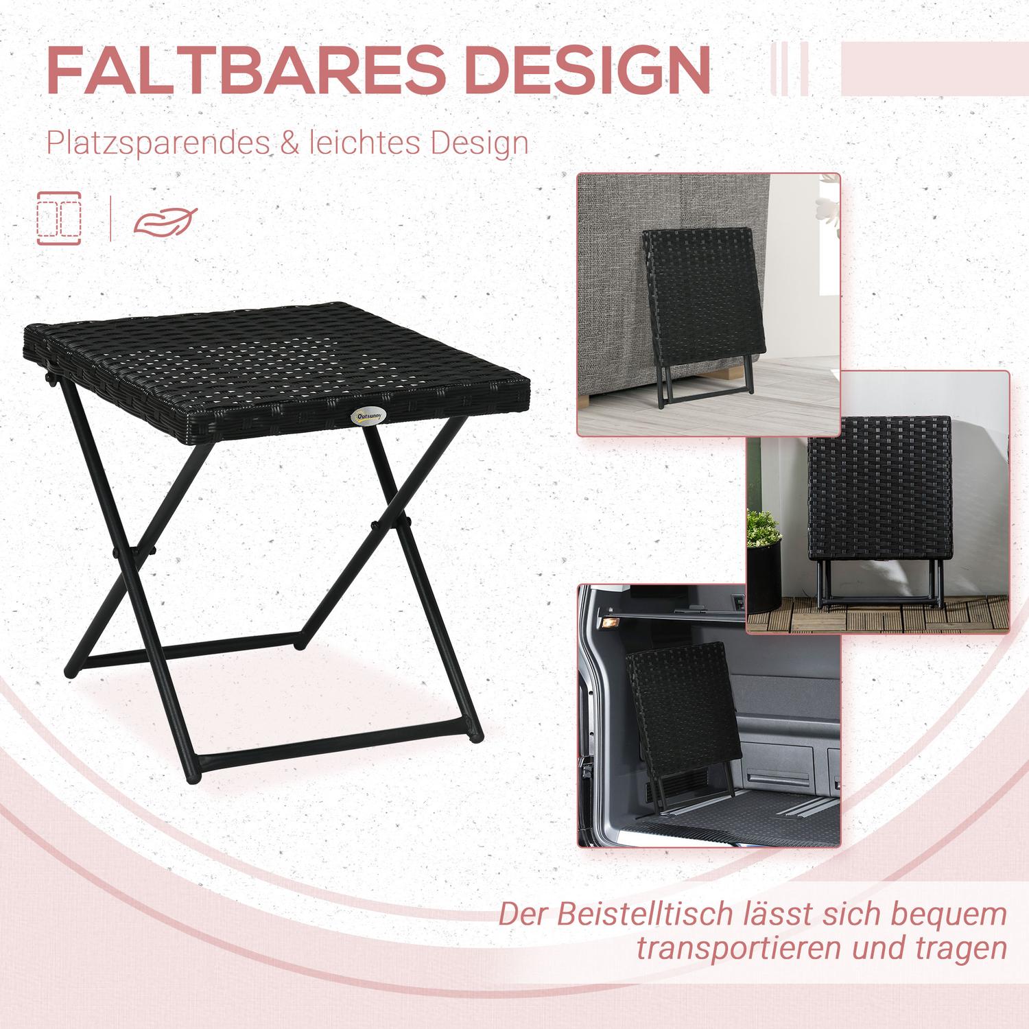 Fällbart sidobord i polyrattan – Svart, 40 x 40 cm