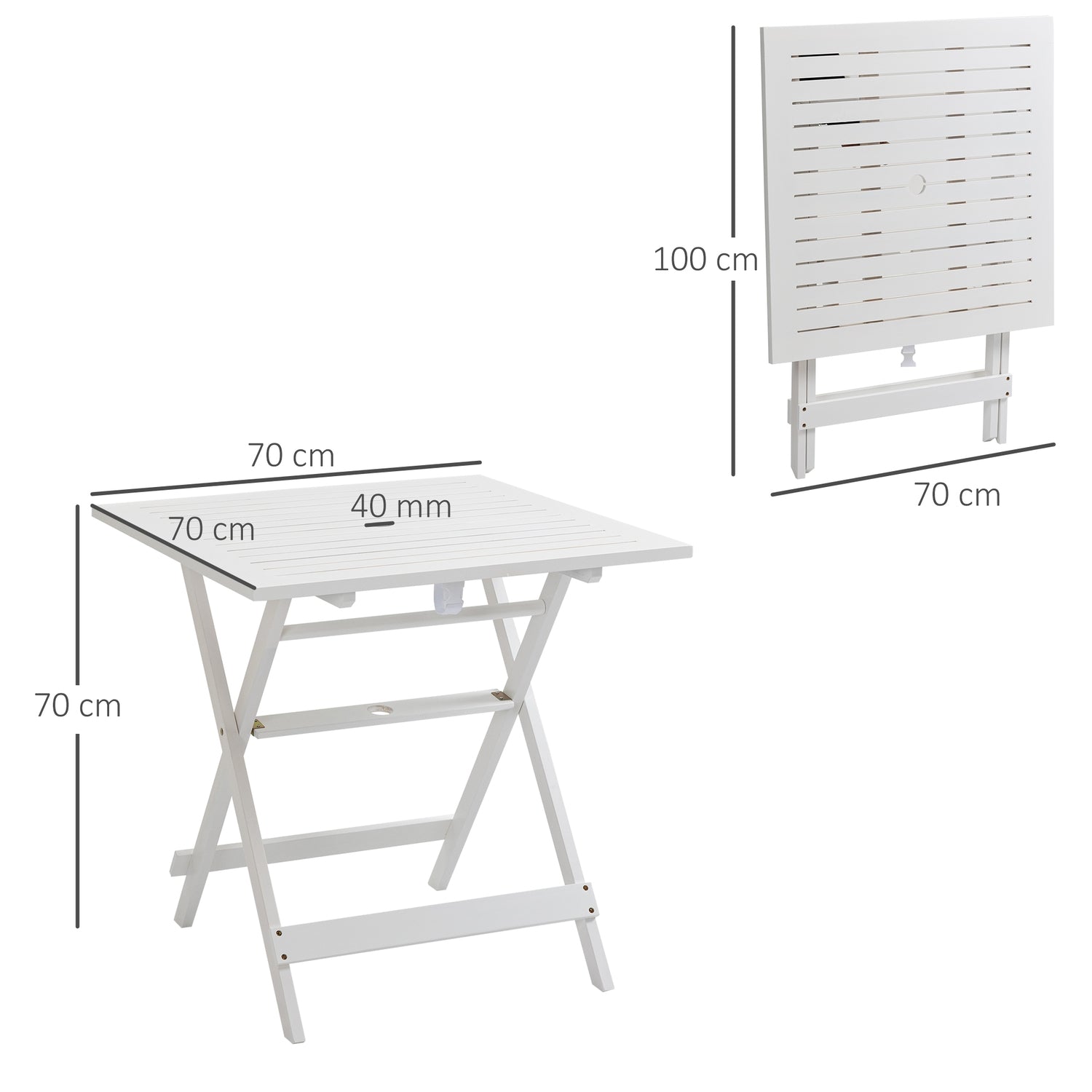 Fällbart sidobord med parasollhållare, poppelträ, 70cm