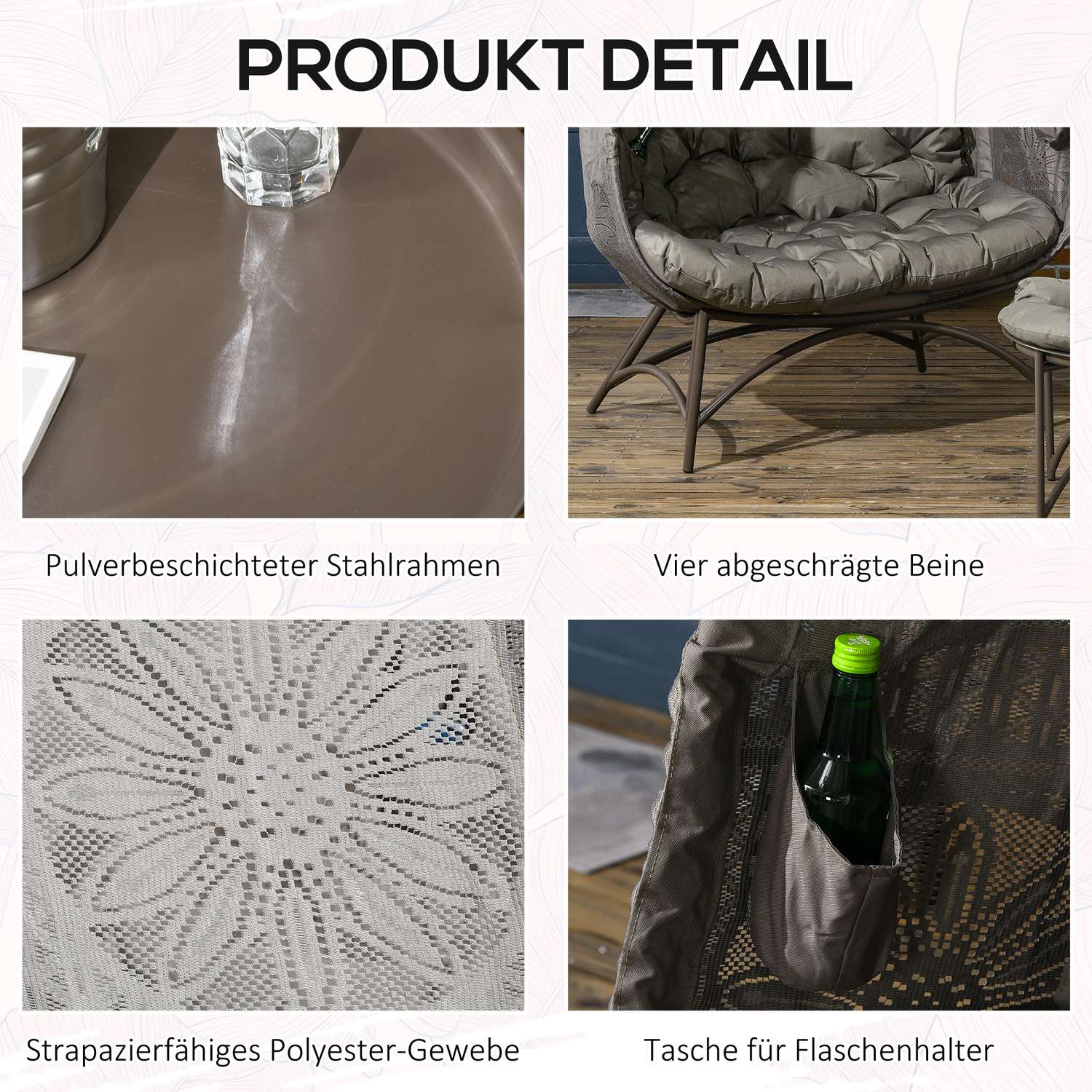 Flätad trädgårdsstolset – 3 st med bord och kuddar