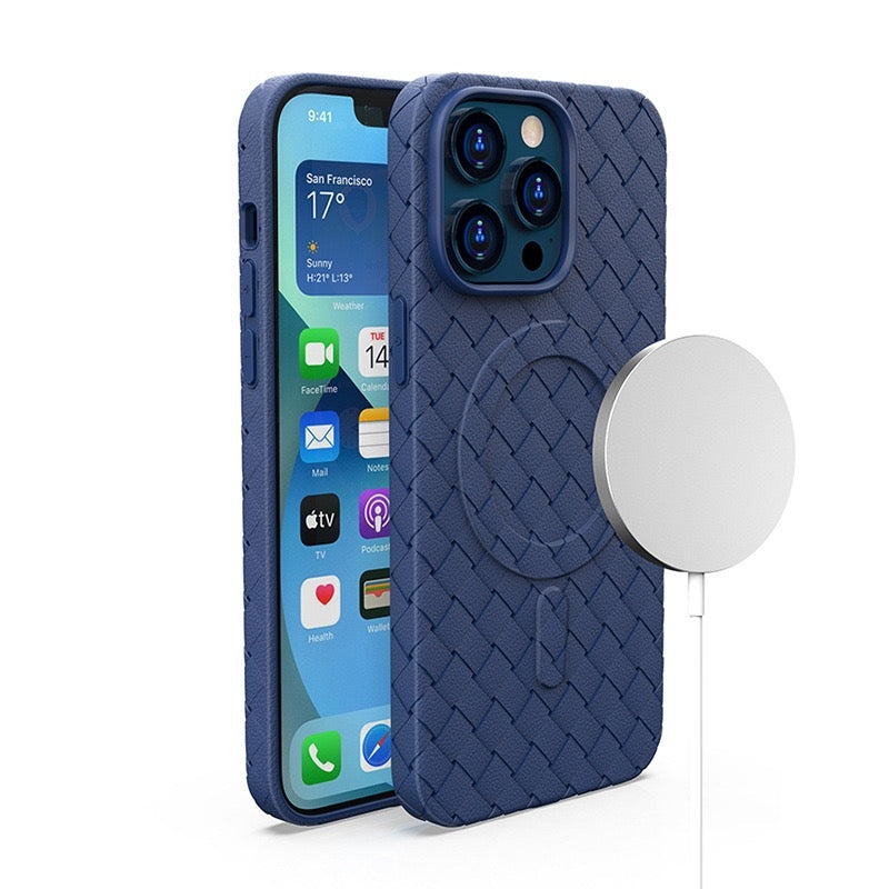 Flätat fodral för iPhone 15 med MagSafe Woven Fodral, marinblått