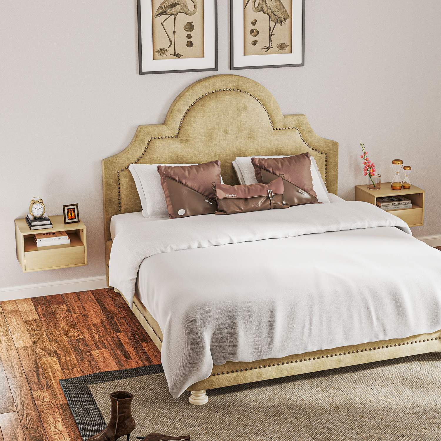 Flytande nattduksbord – naturligt trä, låda, hylla