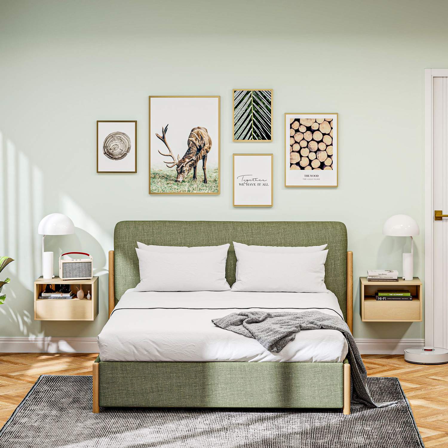 Flytande nattduksbord – naturligt trä, låda, hylla