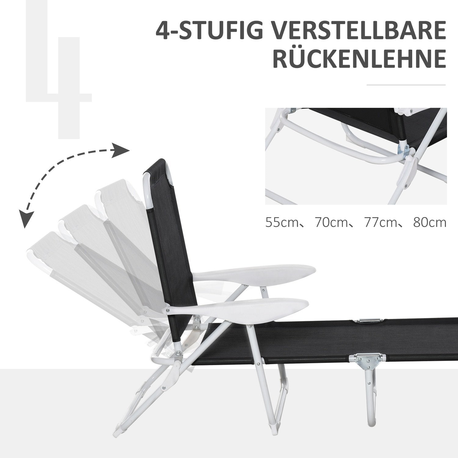 Trädgård Solstol Solstol Hopfällbar 4-Lager Mesh Svart 186X66X80Cm