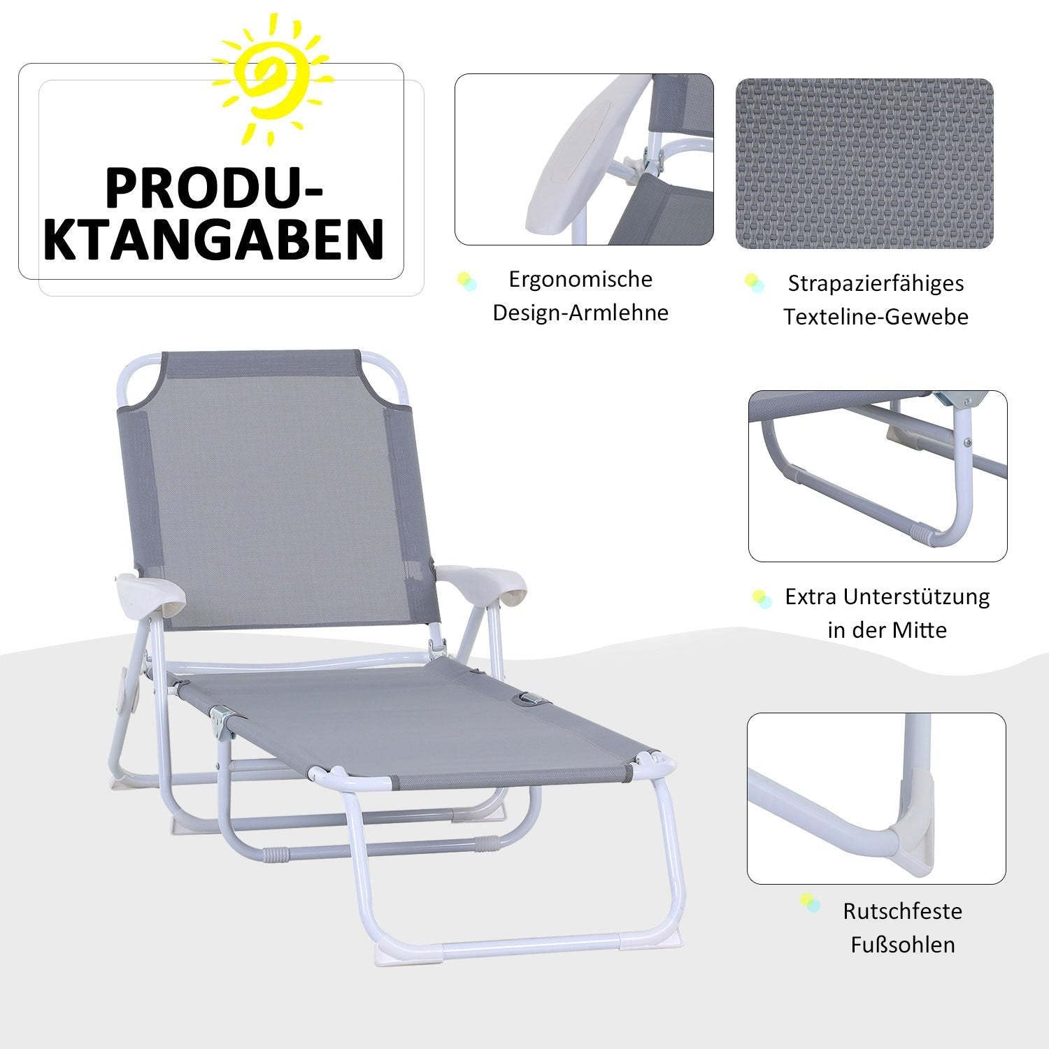 Solstol Solstol Trädgårdssäng Vikbar Strandsäng 4-Vånings Mesh Grå 160 X 66 X 80 Cm