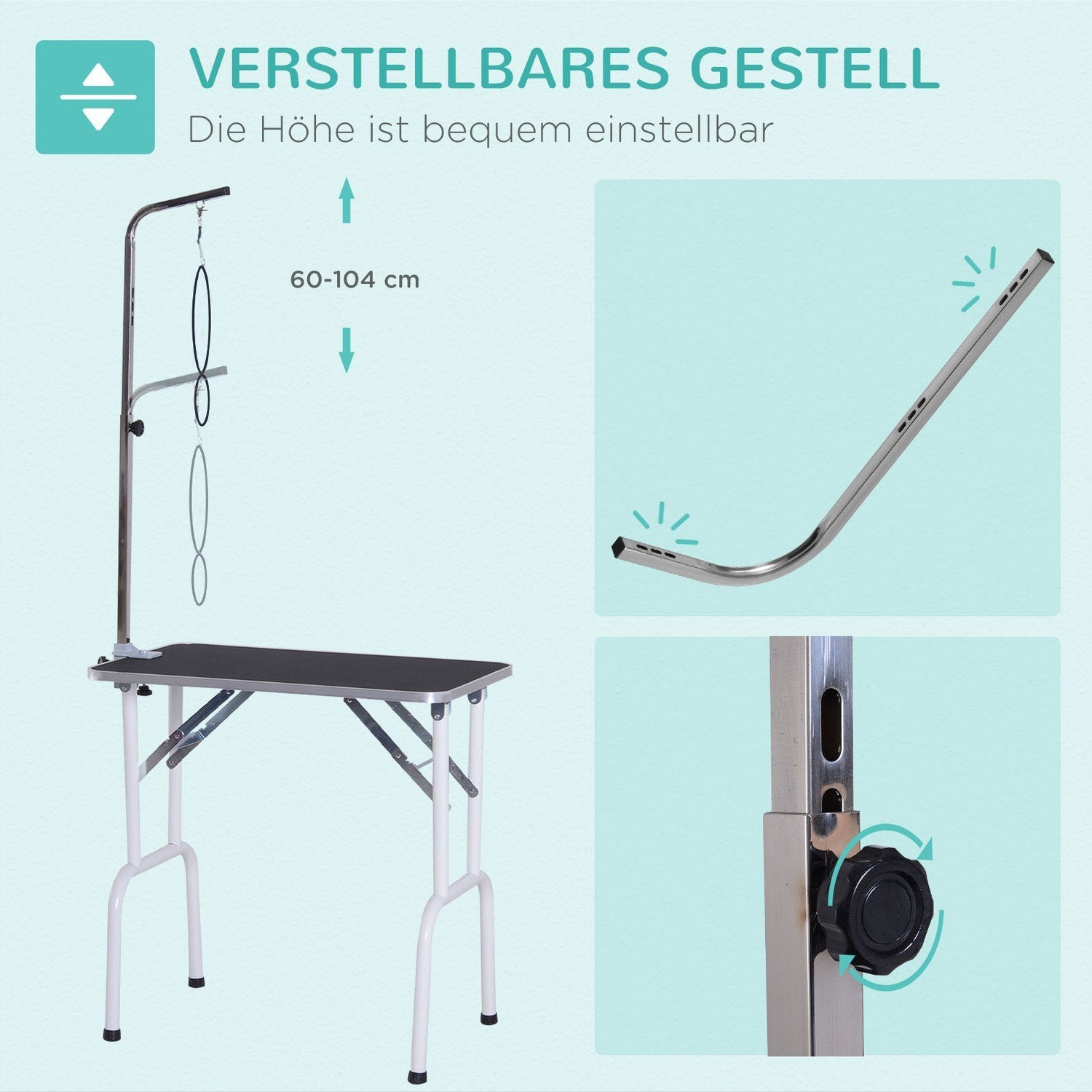 Stellebord sammenleggbart stellebord for hunder, klippebord med metallramme, svart, 81X48X80Cm