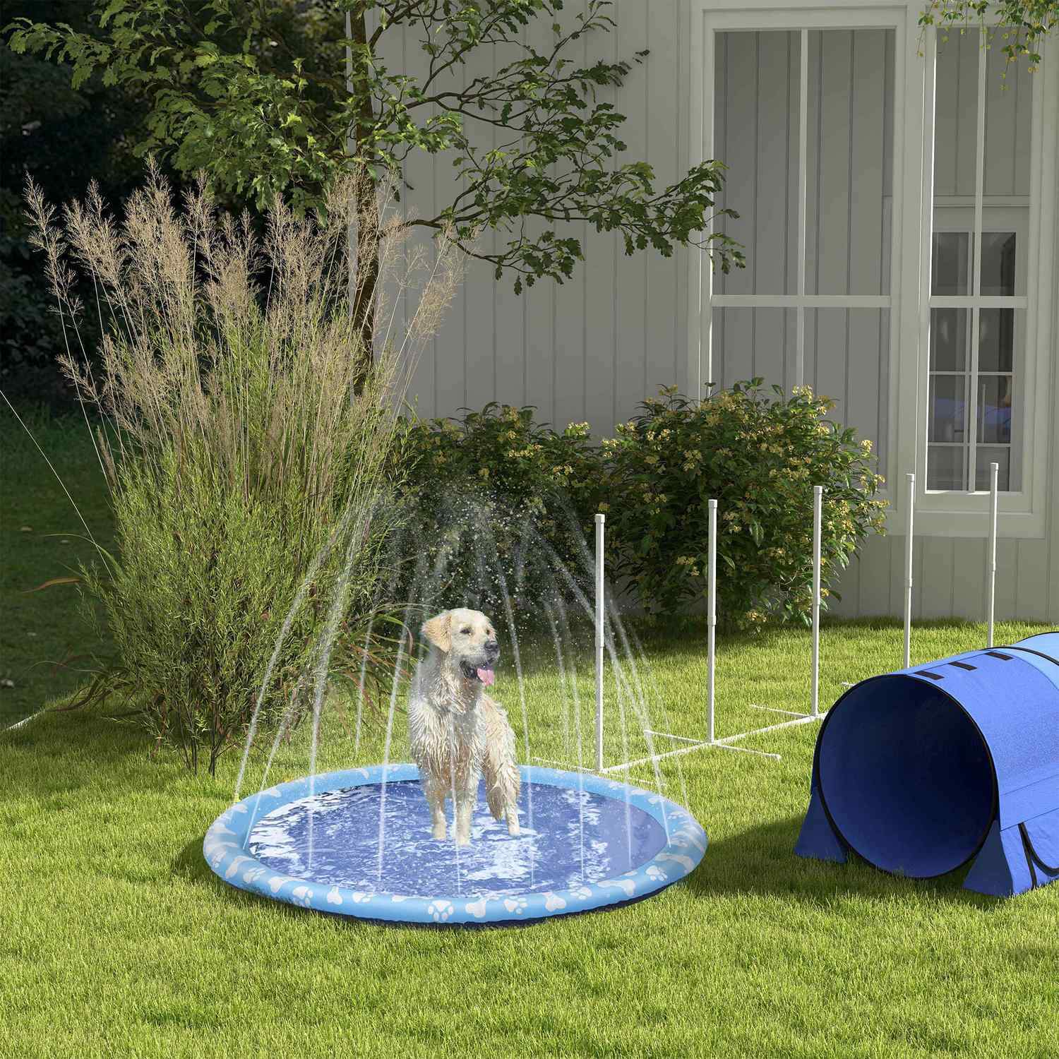 Splash Sprinkler Pad 170Cm Spray Vann Funksjon Mat Hunde Vann Sprinkler Anti-Skli Utendørs Pvc Blå