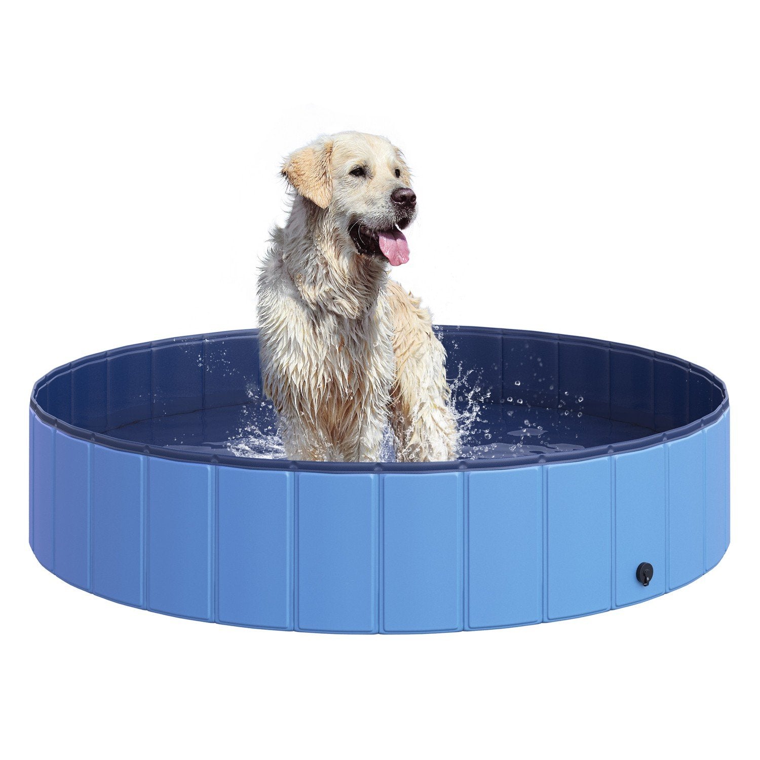 Dog Pool Stor Pool För Hundar, Plaskdamm Av Pvc + Trä, Blå, Diameter 140 X Höjd 30 Cm, Perfekt För Sommaren