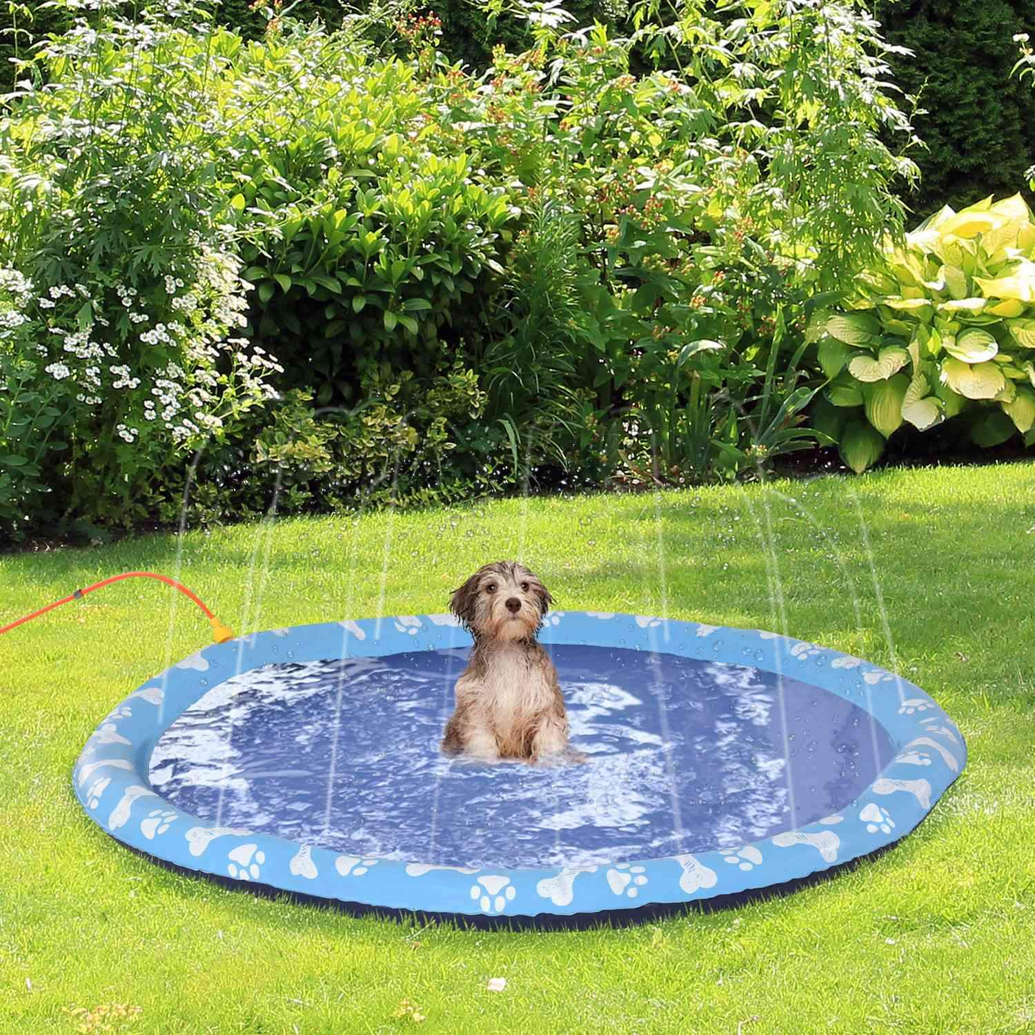 Splash Sprinkler Pad 150 Cm Splash Water Lekematte For Hunder, Vann Sprinkler, Anti-Skli, Utendørs, Pvc, Blå