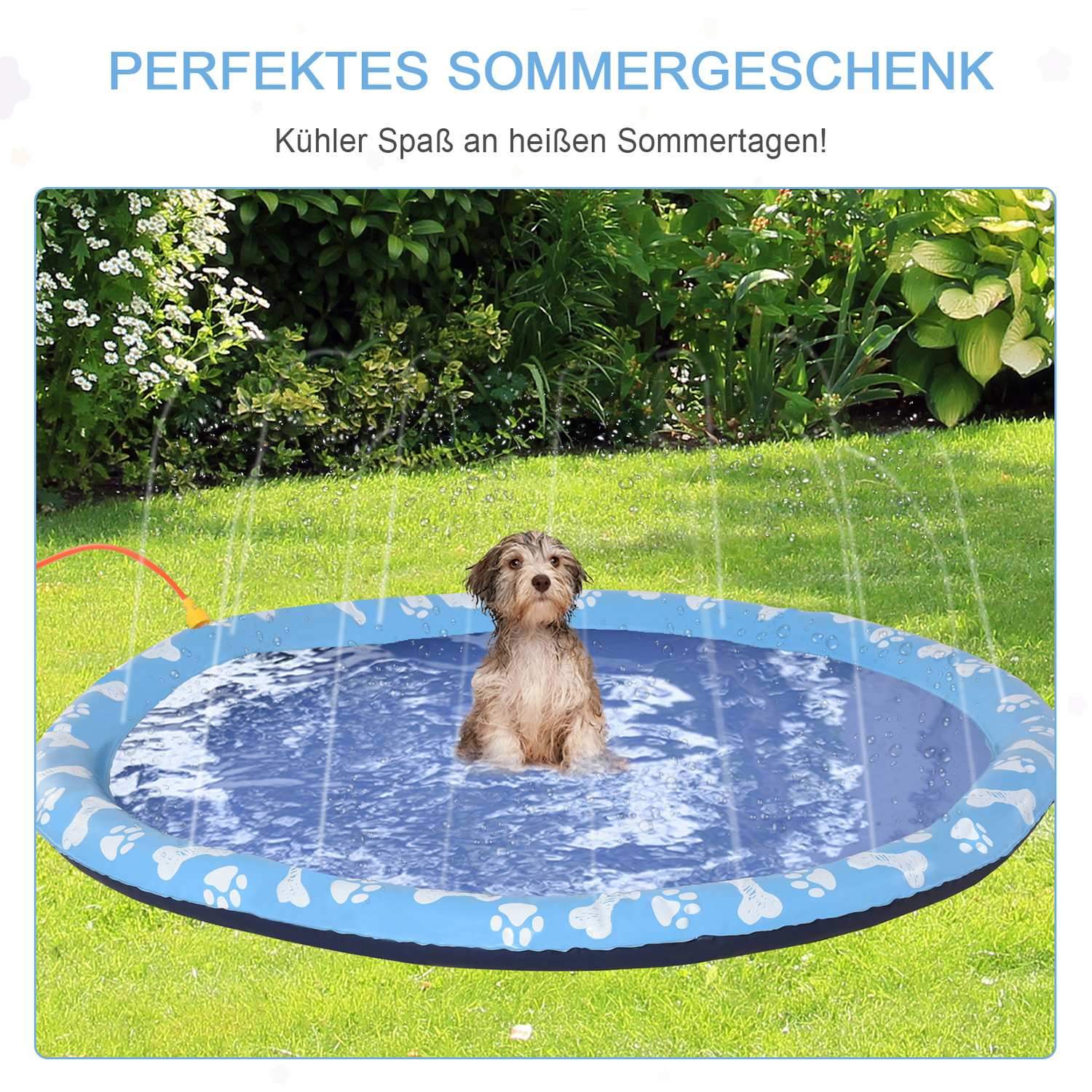 Splash Sprinkler Pad 150 Cm Splash Water Lekematte For Hunder, Vann Sprinkler, Anti-Skli, Utendørs, Pvc, Blå