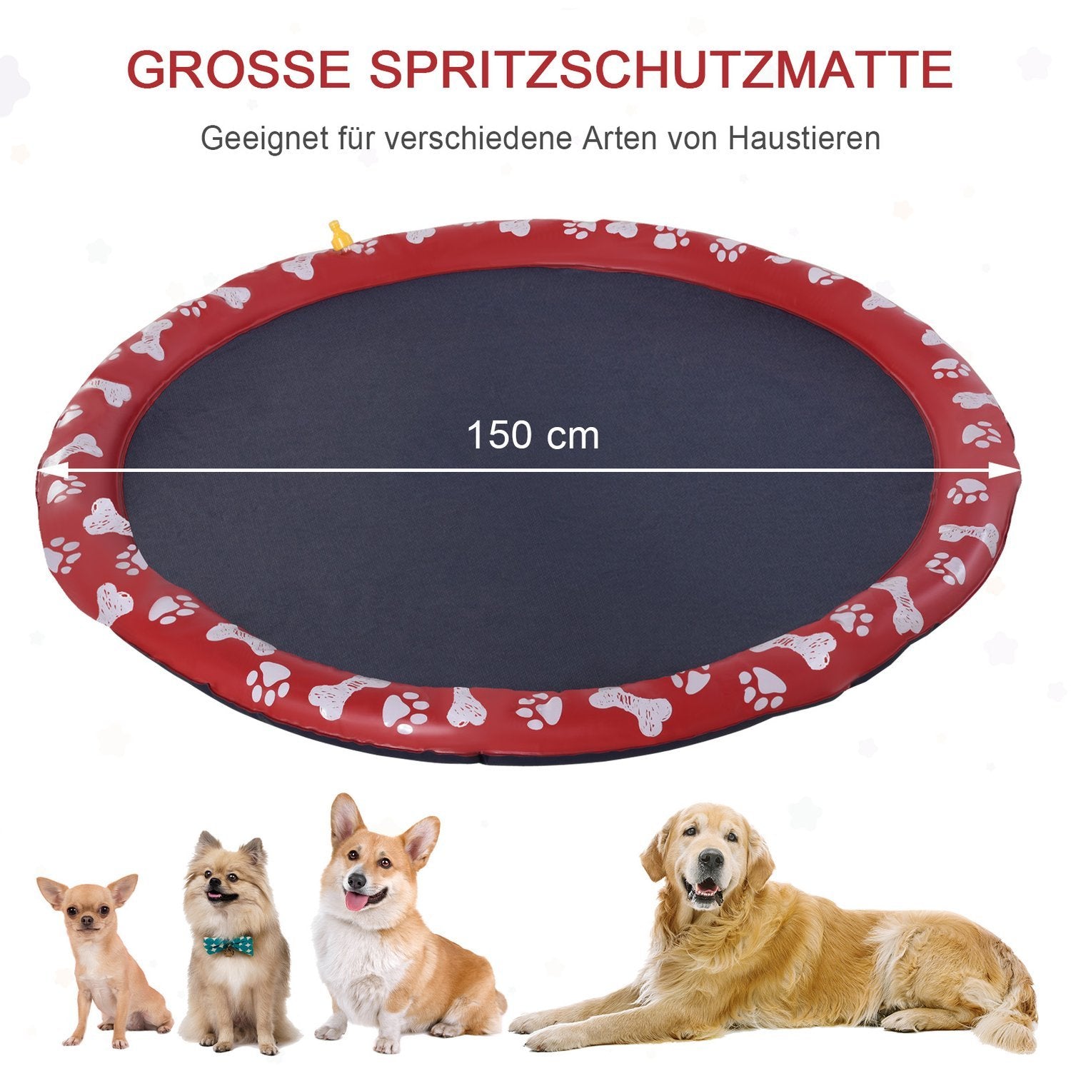 Hundebasseng For Hunder, Vannmatte Diameter 150 Cm Hundebasseng Spray Vannlekematte, Sklisikker, Til Hage, Camping, Rød