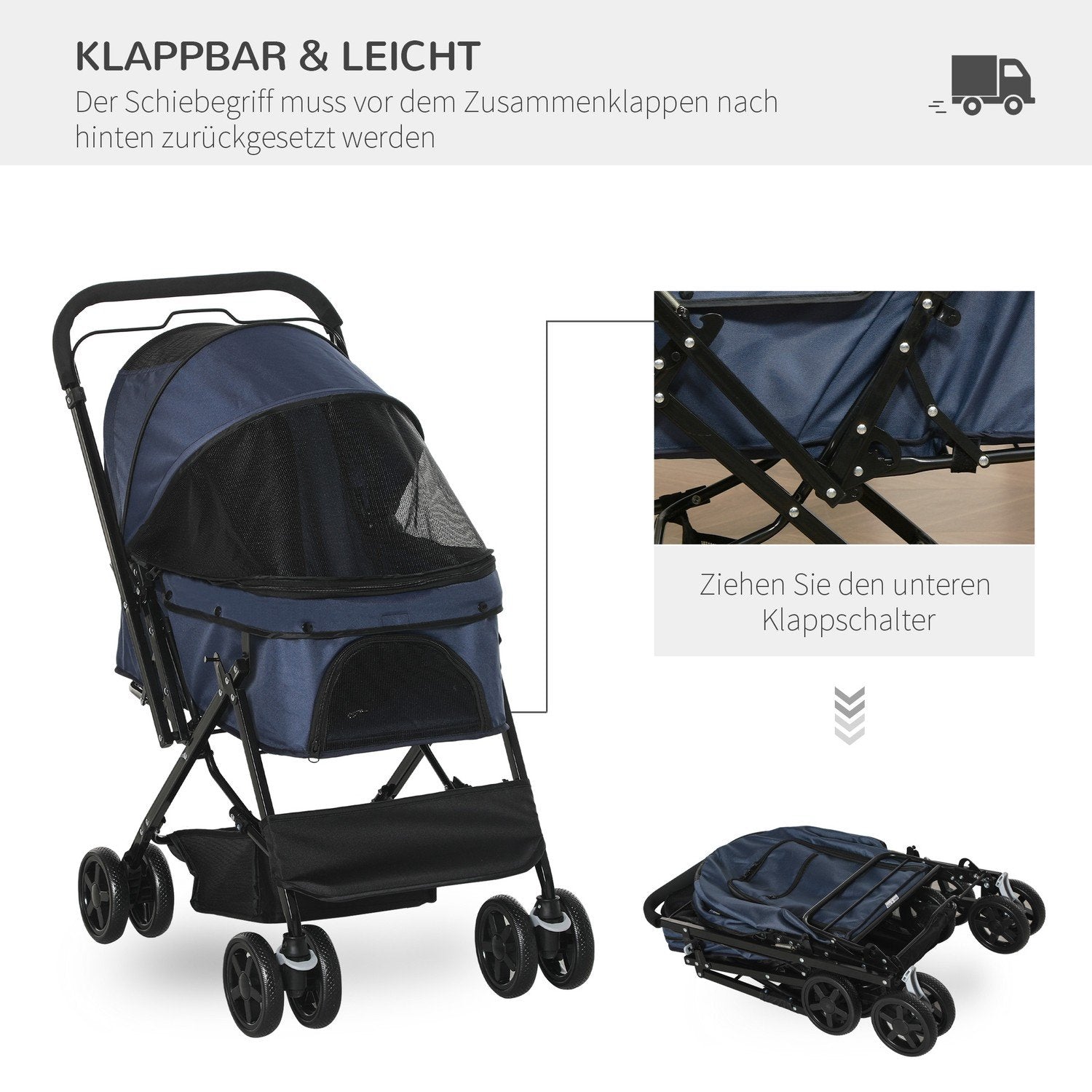 Kjæledyrvogn Cat Buggy Oxford Blue 76,5X52X95Cm Små hunder og katter