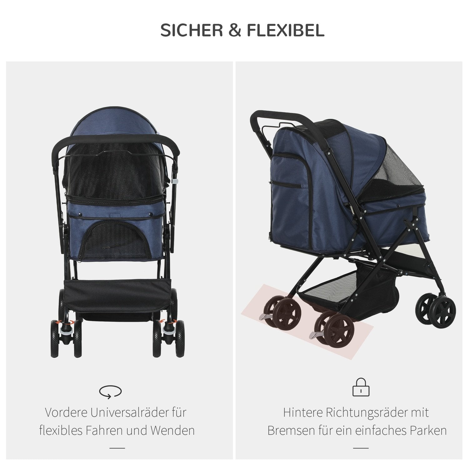 Kjæledyrvogn Cat Buggy Oxford Blue 76,5X52X95Cm Små hunder og katter