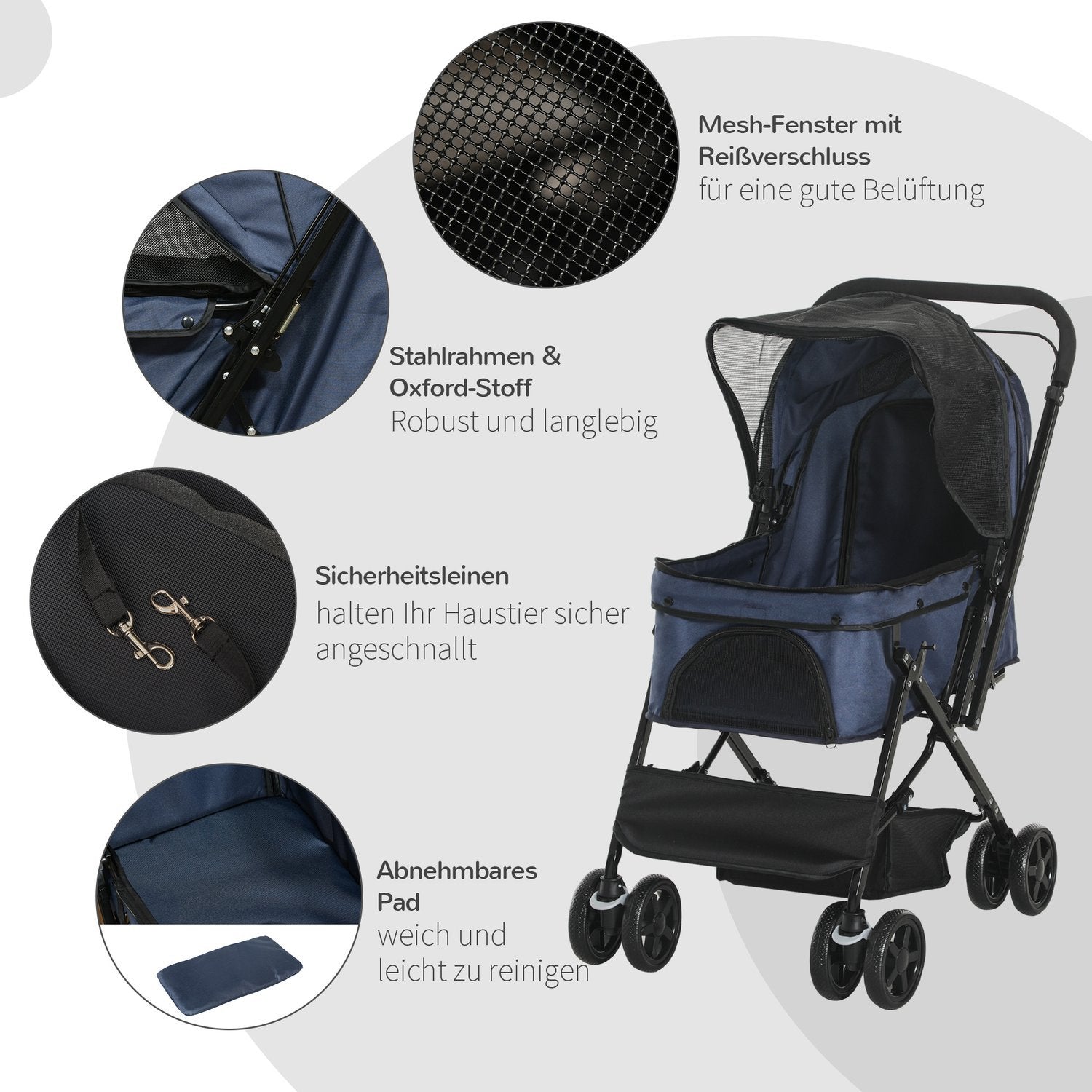 Kjæledyrvogn Cat Buggy Oxford Blue 76,5X52X95Cm Små hunder og katter