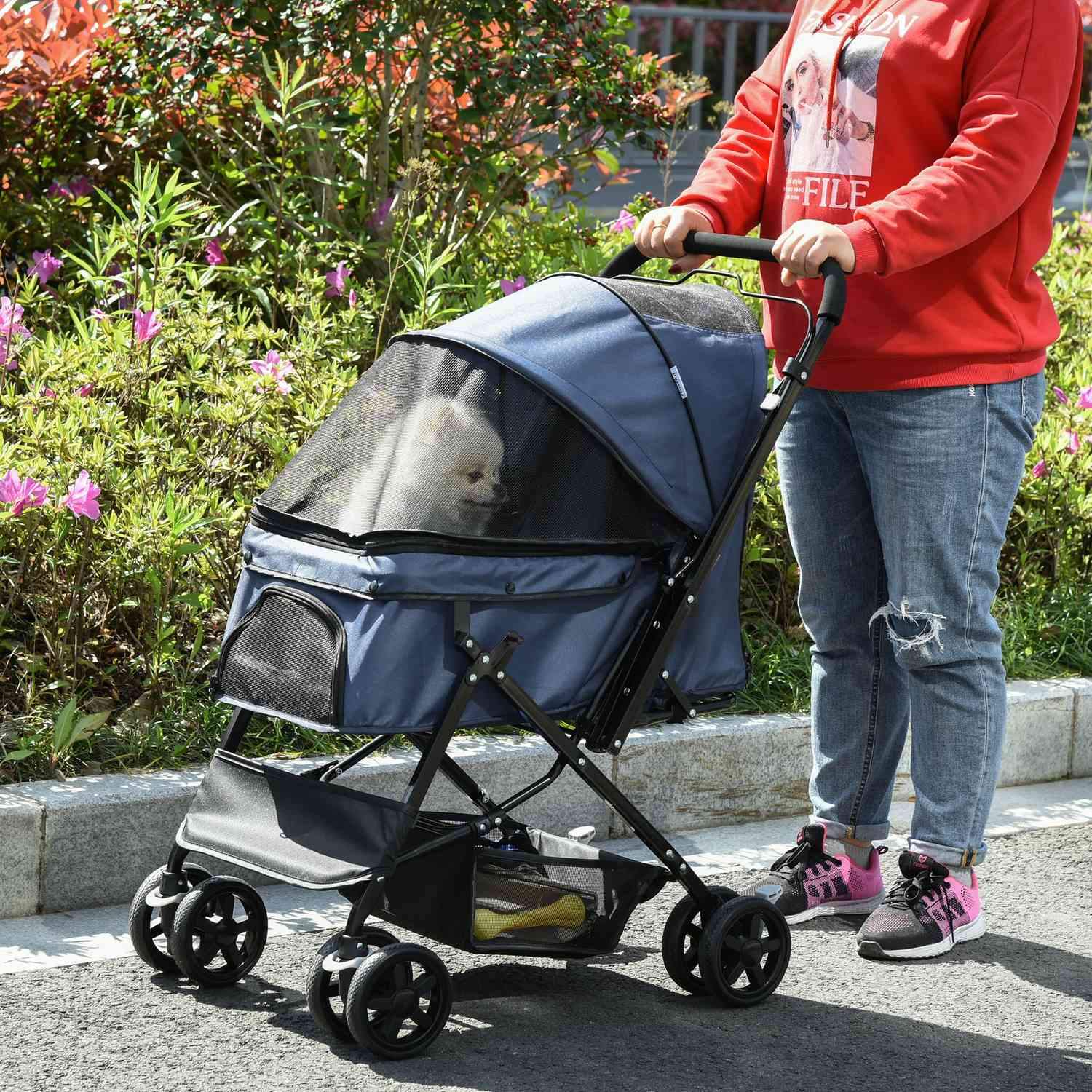 Kjæledyrvogn Cat Buggy Oxford Blue 76,5X52X95Cm Små hunder og katter