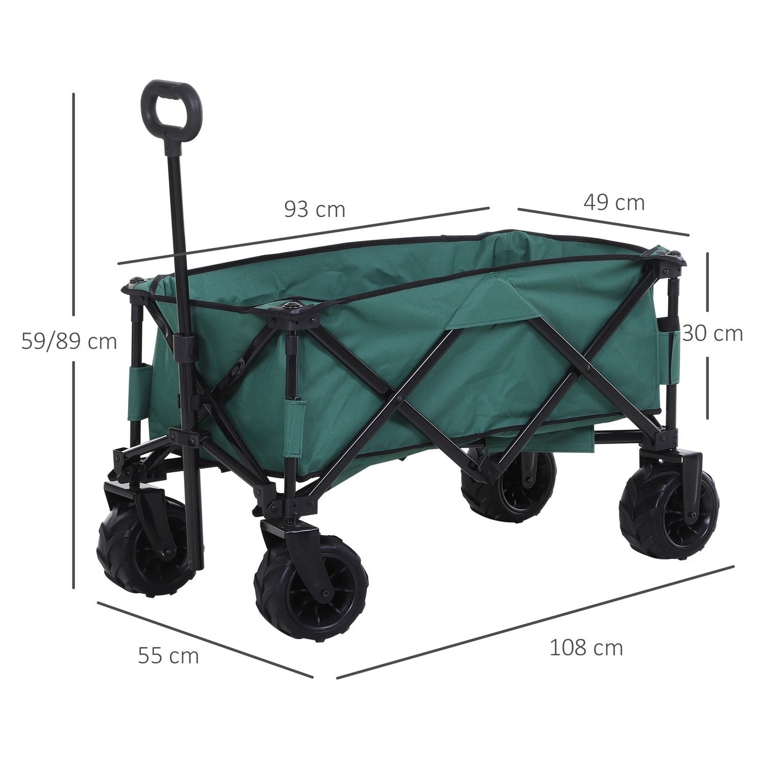 Håndkjerre Sammenleggbar vogn 360° hagevogn Teleskophåndtak Justerbar opptil 20 kg metall Oxford grønn 108X55X59-89Cm