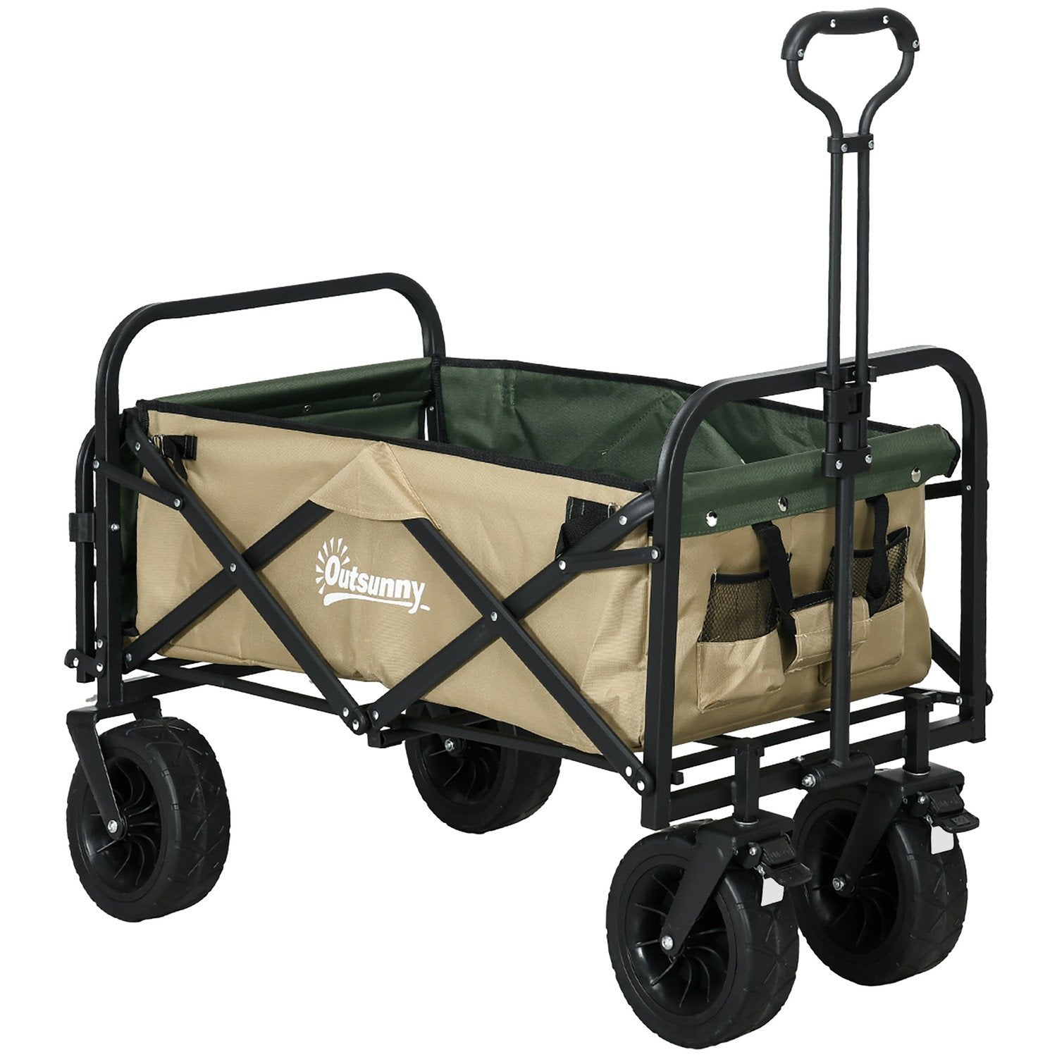 Handcart Folding Cart Med Handtag Strandvagn Trädgårdsvagn Med Bärväska Rymmer Upp Till 100 Kg Oxford Khaki