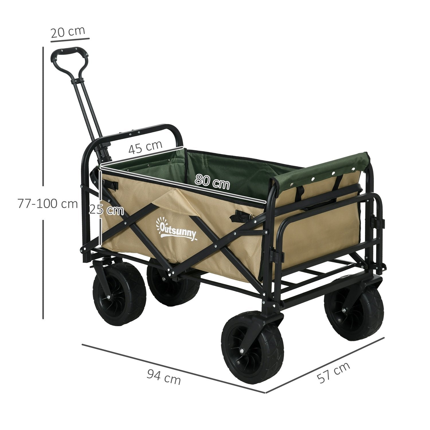 Handcart Folding Cart Med Handtag Strandvagn Trädgårdsvagn Med Bärväska Rymmer Upp Till 100 Kg Oxford Khaki