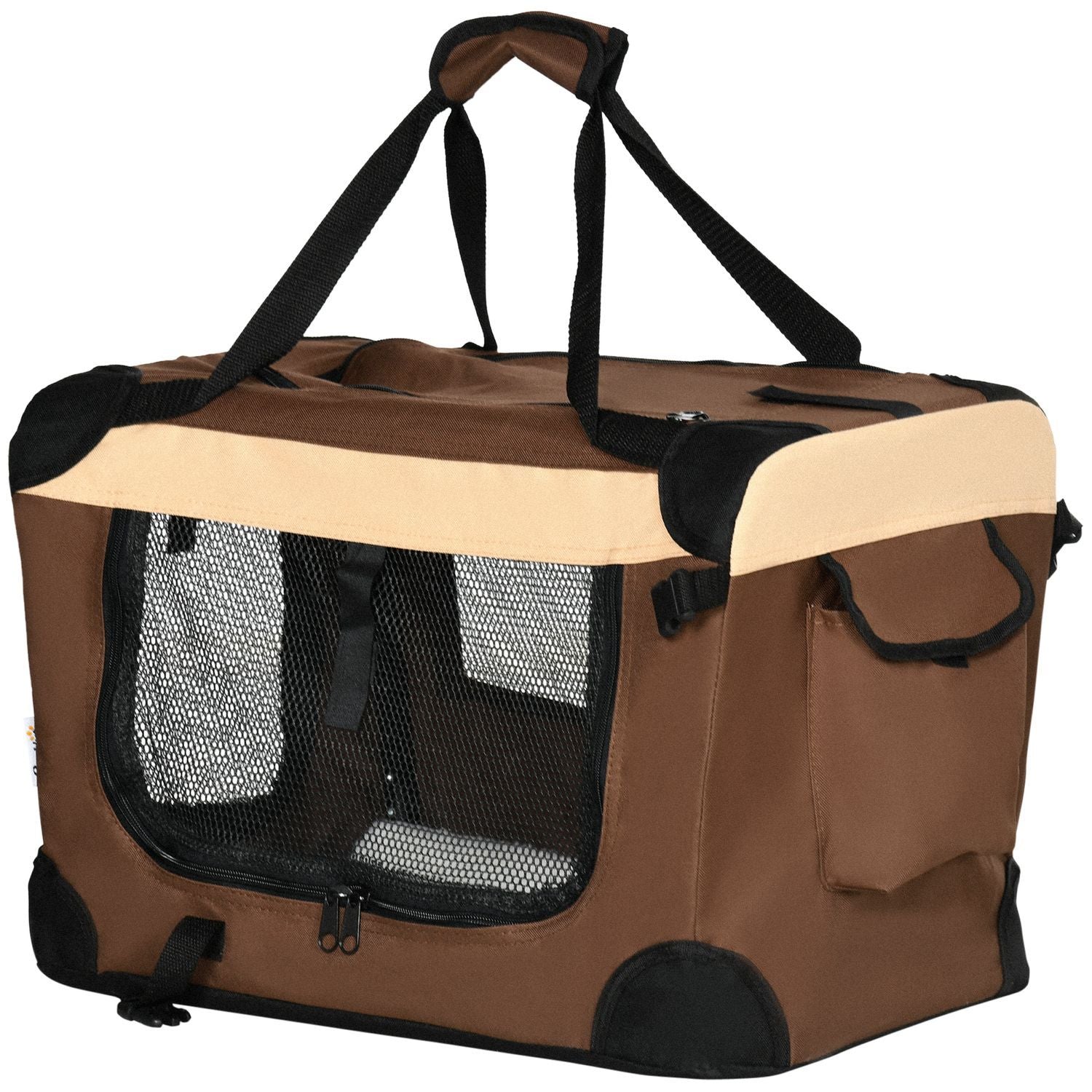 Sammenleggbar hundeboks, hundepose, transportpose med pute, for små hunder opptil 4 kg, utendørs, brun