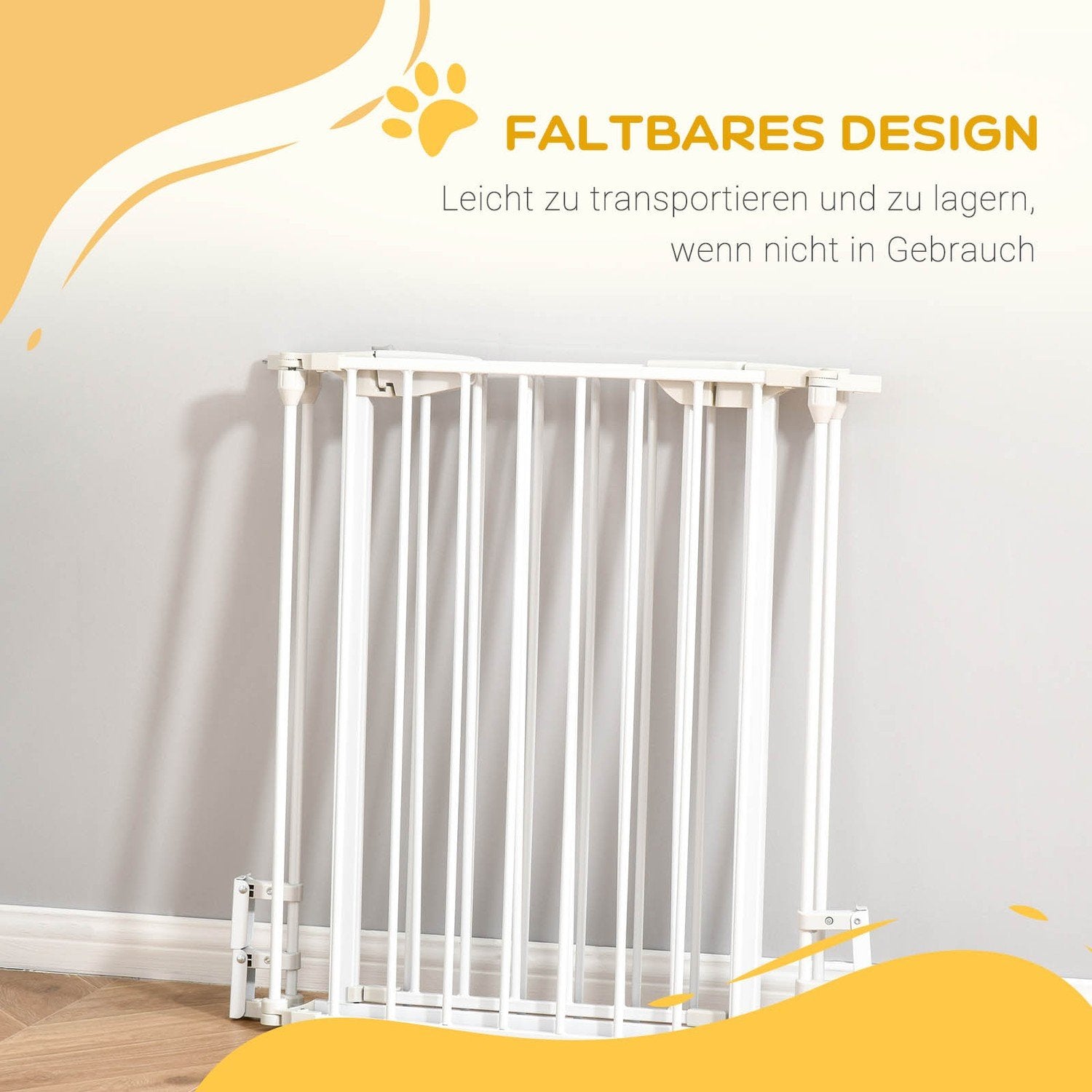 Låseport for hunder, beskyttelsesport, hundeport, dørbeskyttelse, 3 elementer inkludert sikkerhetsdør, metall, plast, hvit, 180 x 3 x 74,5 cm