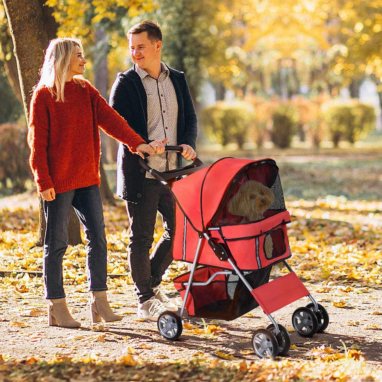 Dog Buggy Hundevogn i rødt, Dog Buggy Stroller Jogger Trailer, lett og sammenleggbar