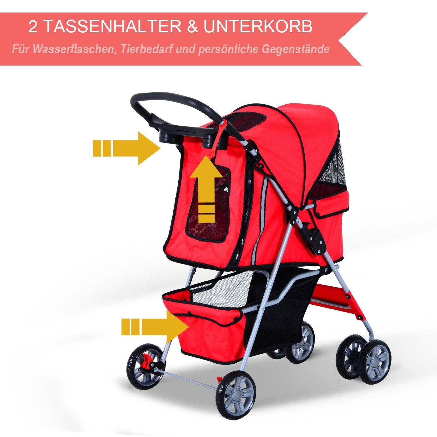 Dog Buggy Hundevogn i rødt, Dog Buggy Stroller Jogger Trailer, lett og sammenleggbar