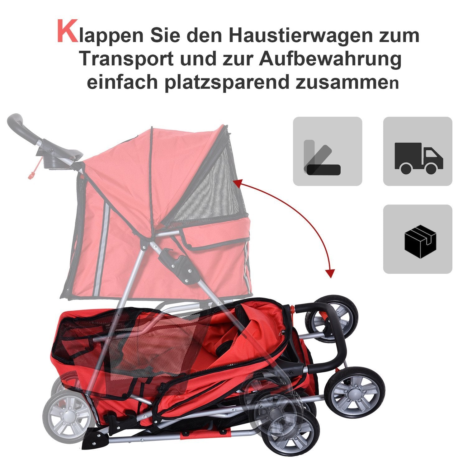 Dog Buggy Hundevogn i rødt, Dog Buggy Stroller Jogger Trailer, lett og sammenleggbar