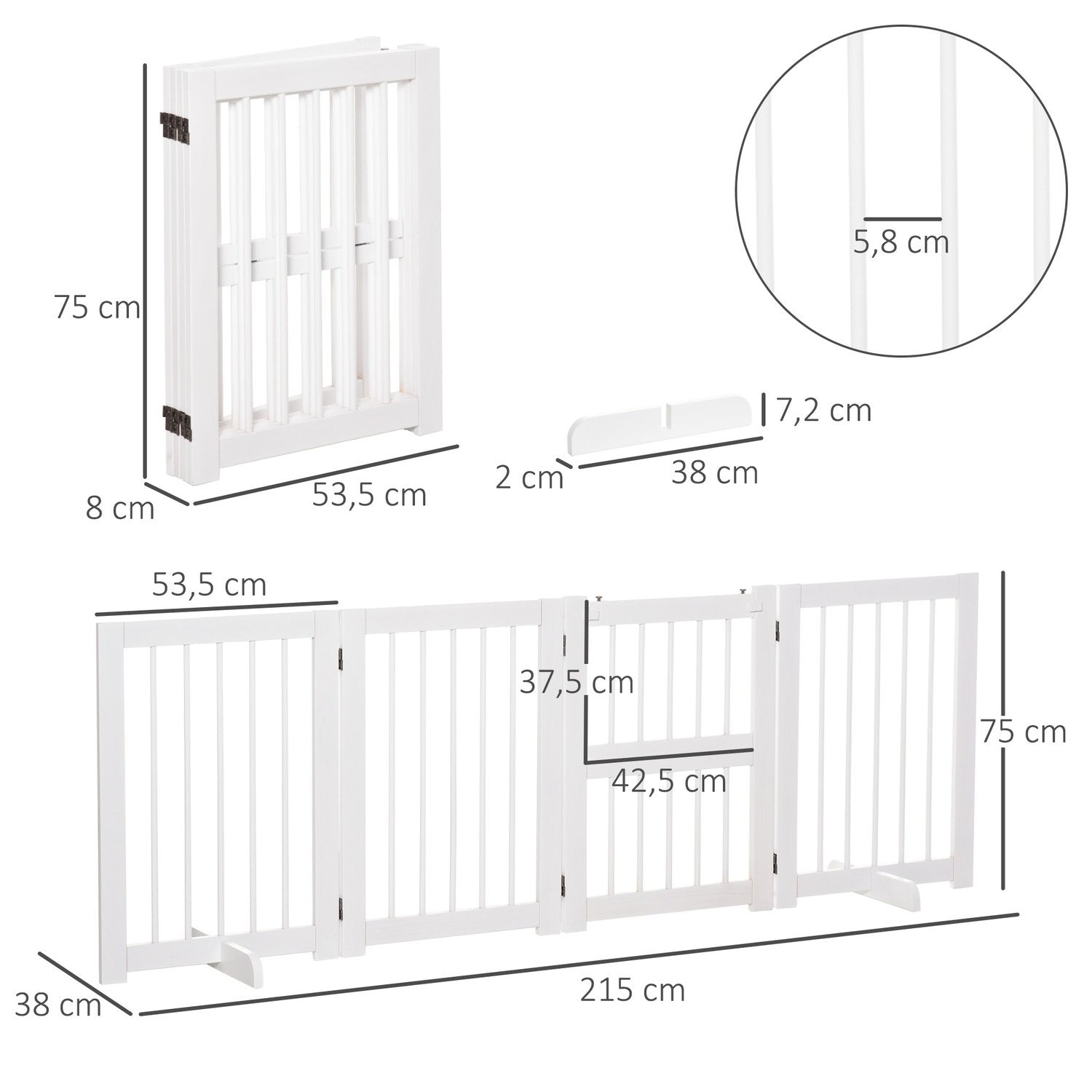 Hundesperredør Sikkerhetsport 2 Støtteføtter Sammenleggbar Sikkerhetsport Pakke med 4 Furu Hvit 215X38X75Cm