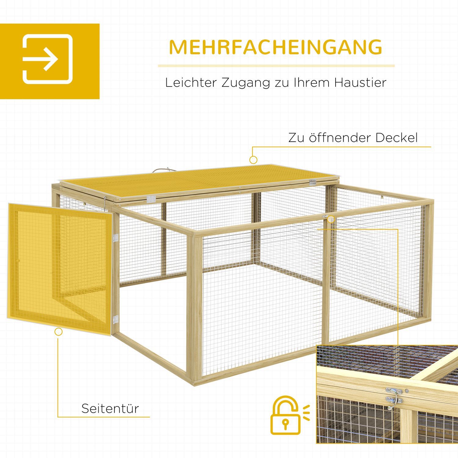 Rabbit Hutch Trä Vikbar Smådjur Hut Outdoor Run Öppet Tak Marsvin Naturlig 120X120X57Cm