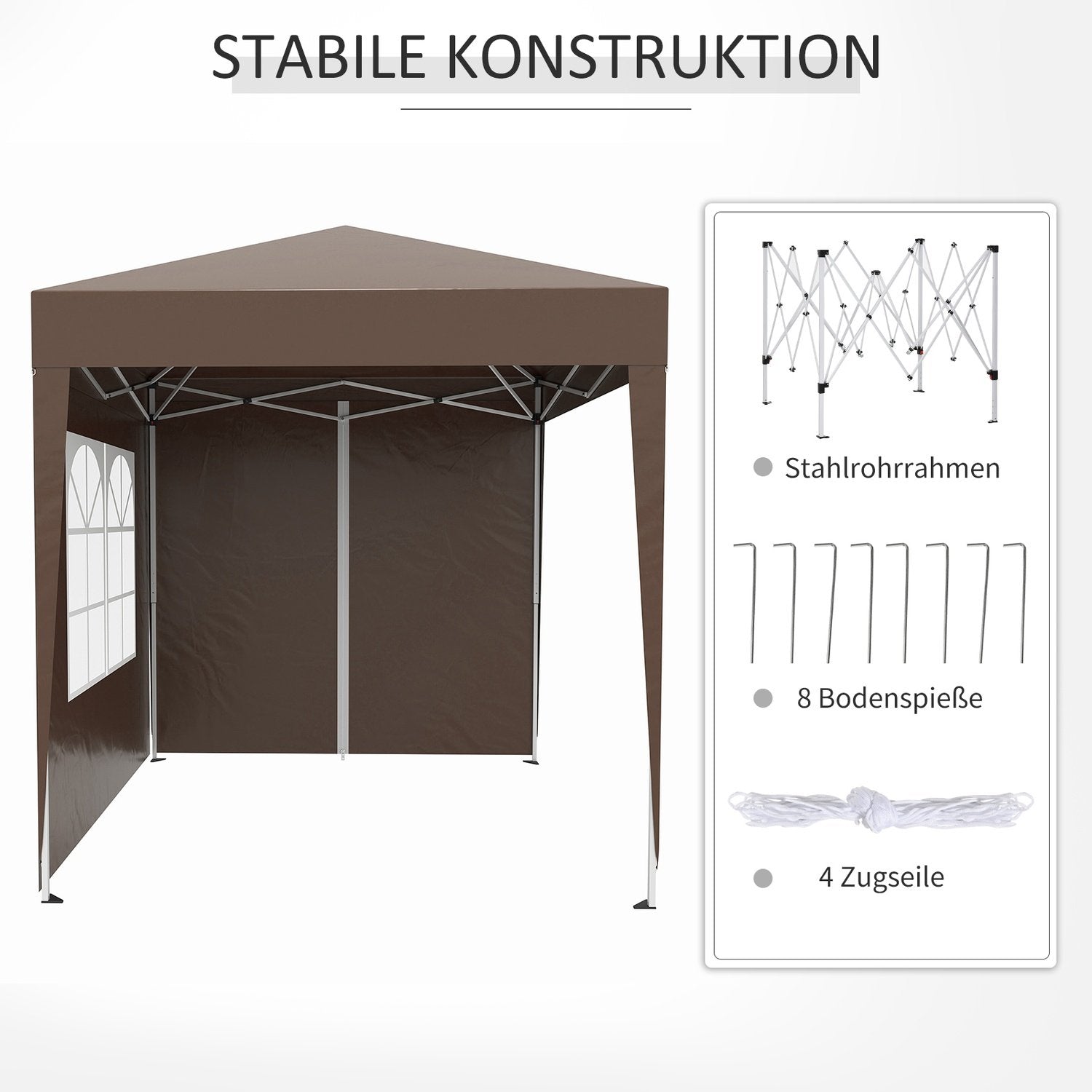 Sammenleggbart lysthus 2 X 2M lysthus med 4 sidevegger, vindu, telt med UV-beskyttelse, hagetelt med bæreveske, stål Oxford, hvit