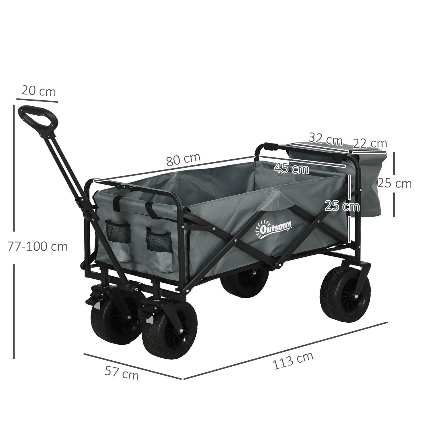 Handcart Hopfällbar Transportvagn Med Kylväska, Strandvagn Med Utdragbart Handtag, Rymmer Upp Till 120 Kg