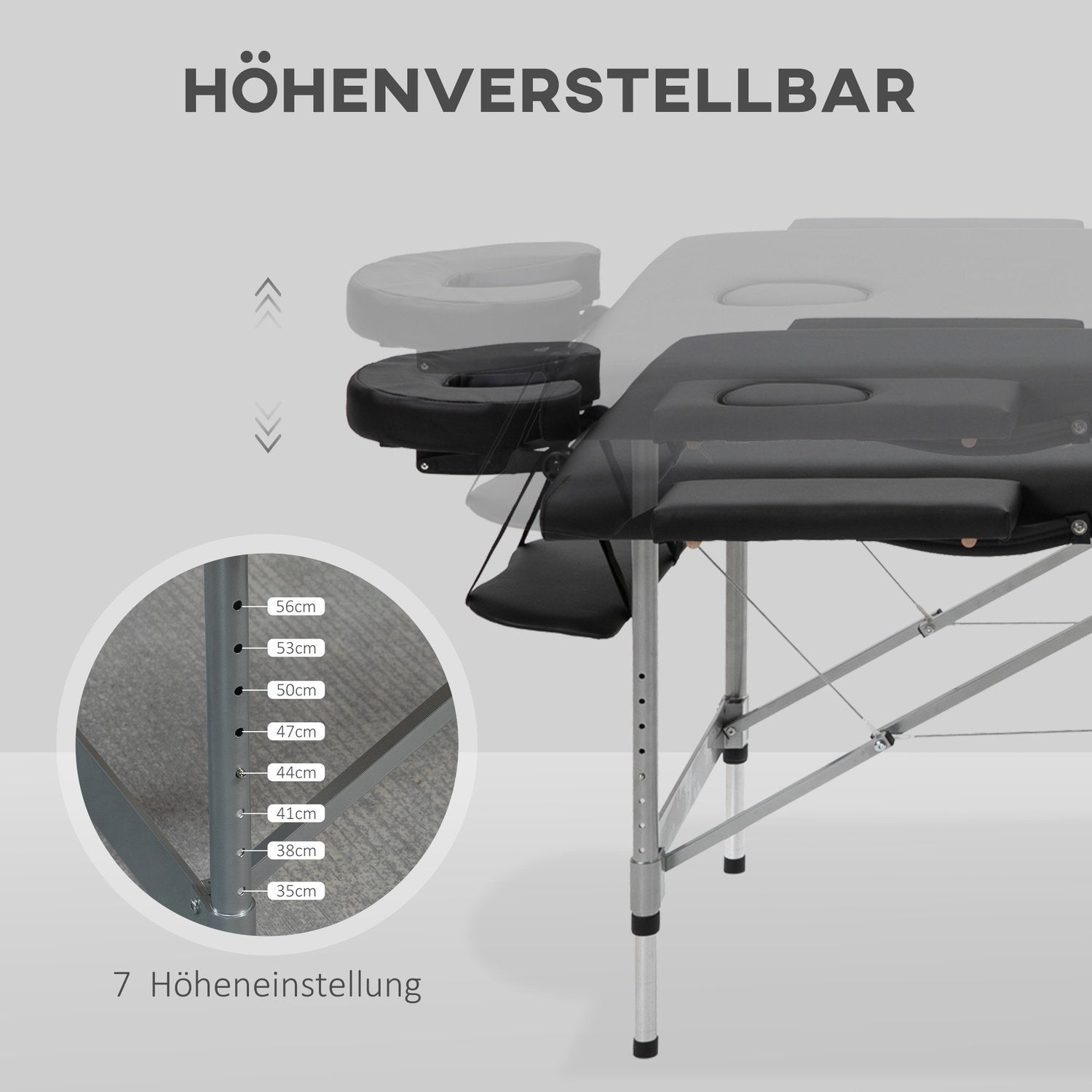 Hopfällbar Massagebänk, Professionell 7-Zons Massagebänk, Höjdjusterbar, Belastning Upp Till 130 Kg, Idealisk För Spa & Salong, Svart