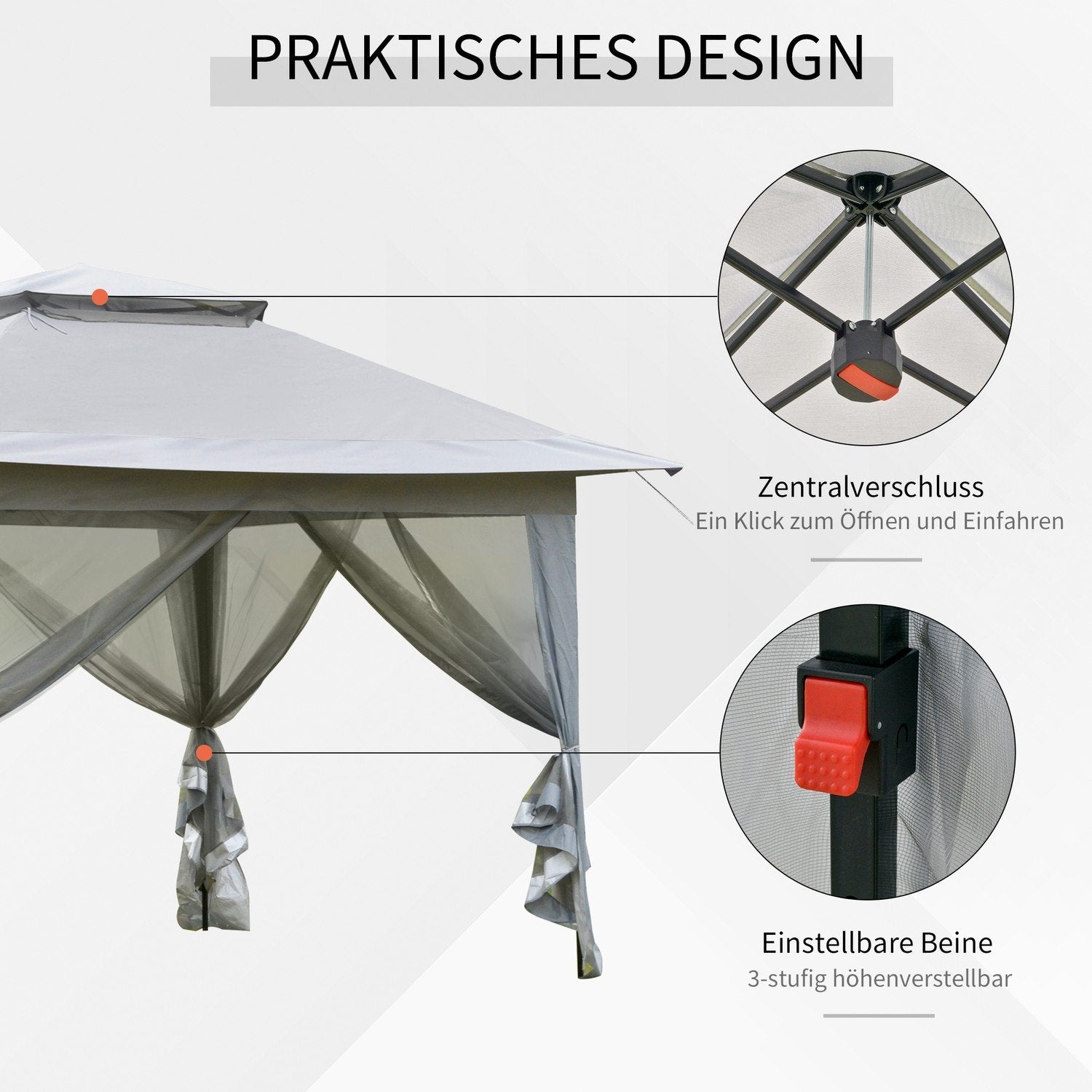 Sammenleggbar Paviljong Pop-Up telt Hage Paviljong Inkludert rullepose Stål+Oxford+Mesh Grå 3,64X3,64X2,94M