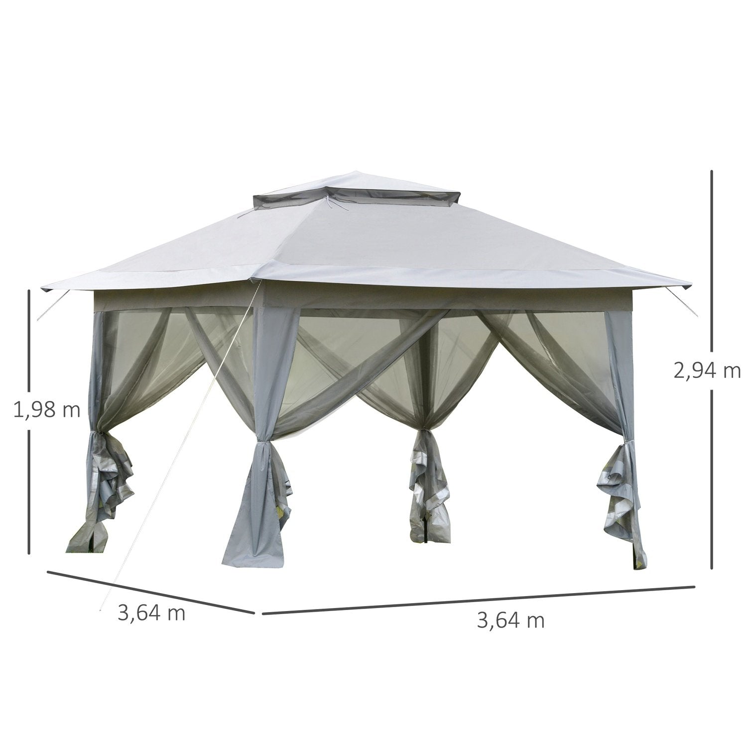 Sammenleggbar Paviljong Pop-Up telt Hage Paviljong Inkludert rullepose Stål+Oxford+Mesh Grå 3,64X3,64X2,94M