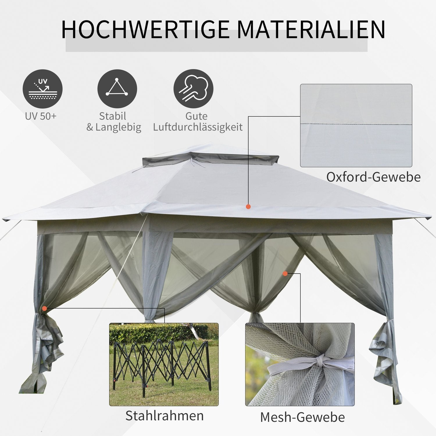 Sammenleggbar Paviljong Pop-Up telt Hage Paviljong Inkludert rullepose Stål+Oxford+Mesh Grå 3,64X3,64X2,94M