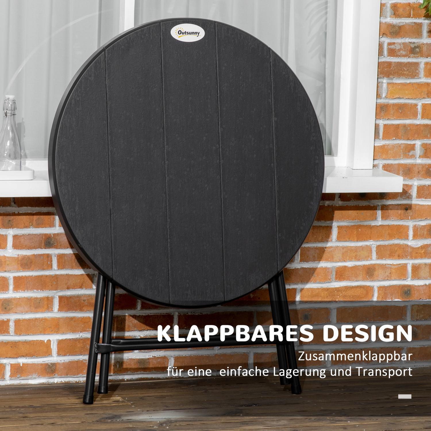 Trädgårdsbord, Runt Fällbart Bord, Ø80 Cm Sidobord För 4 Personer, Trädgårdsmatbord Med Dekorativ Trälook, För Balkong, Mörkgrå