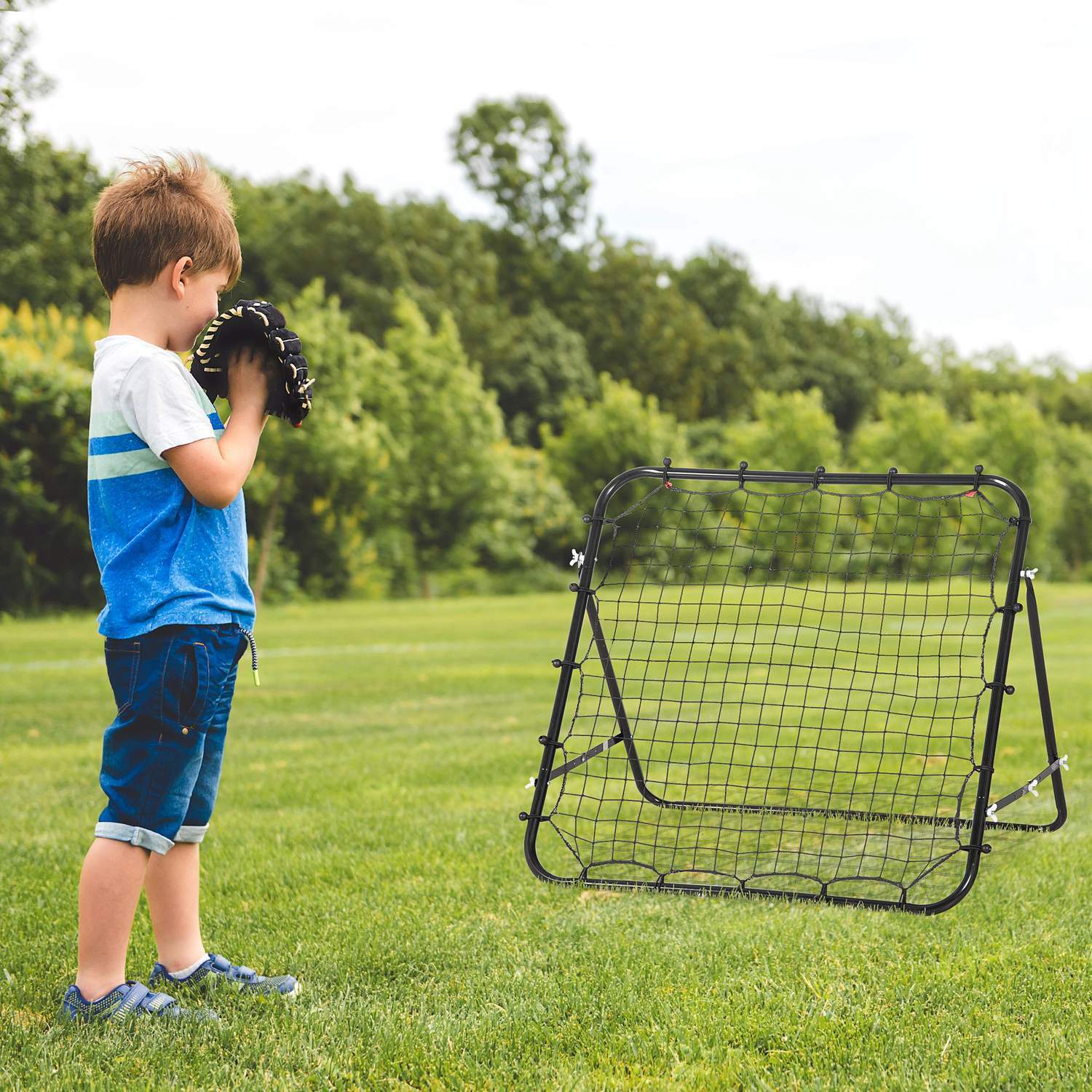 Football Rebounder Kickback Goal Rebound Veggnett laget av metallrør+Pe, 96X80X96 Cm, svart