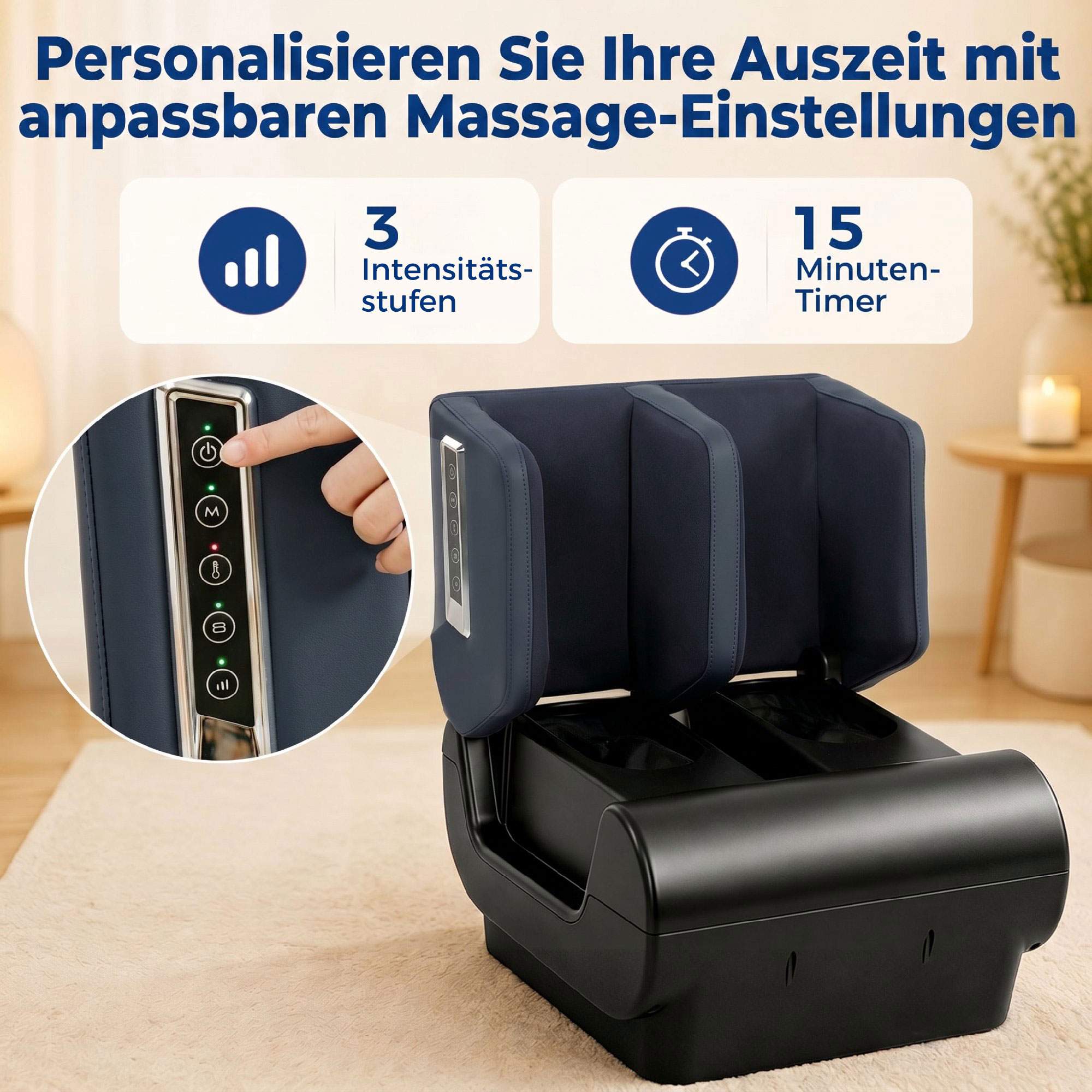 Fot- och benmassageapparat med värme, luftkompression och timer