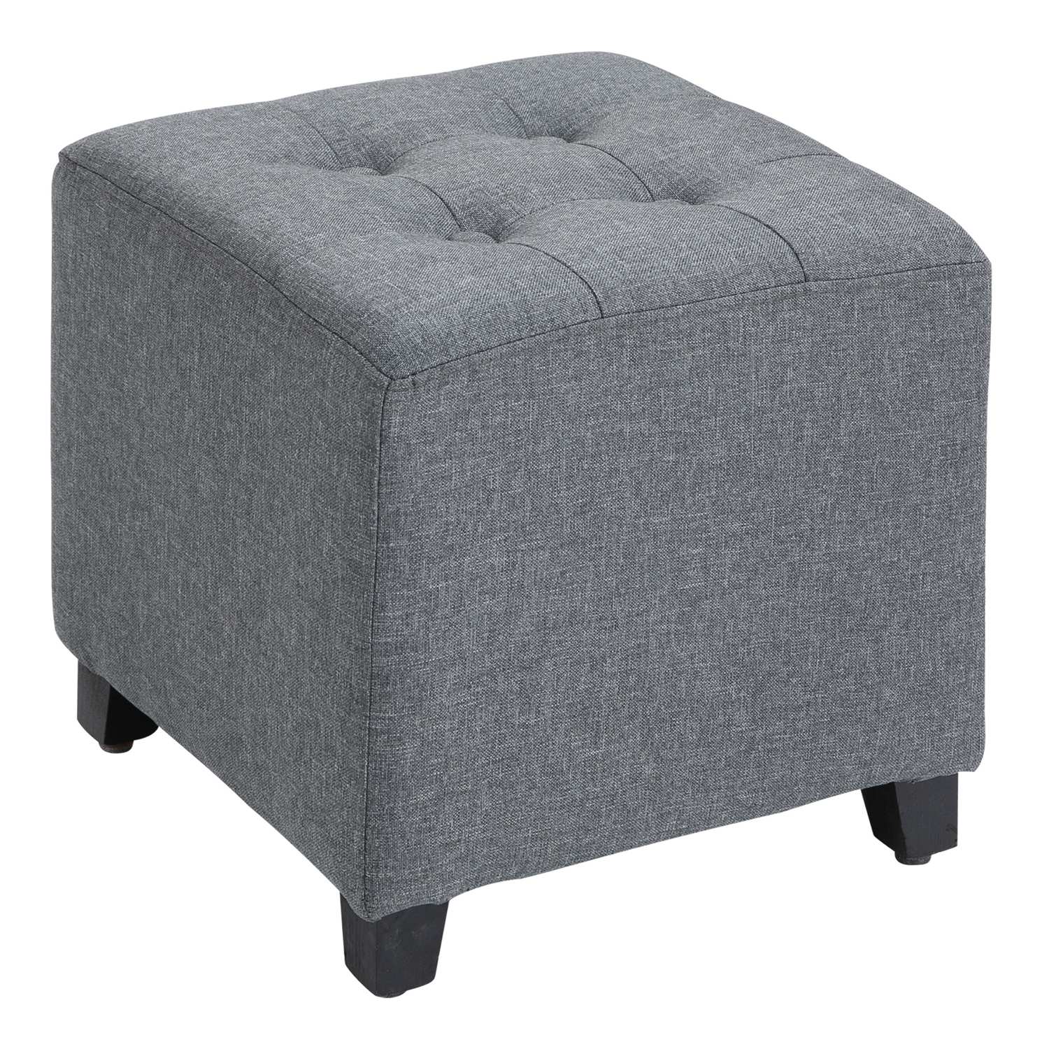 Grå linne ottomansk fotpall, träben, 35 cm kub