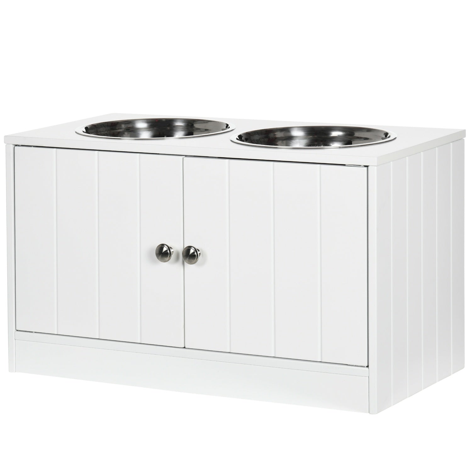 Förhöjt hundskålsställ med förvaring & 2 stålskålar