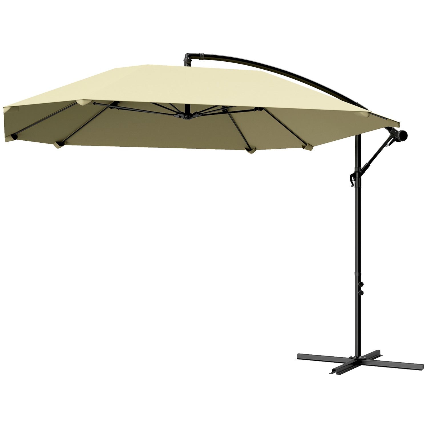Beige 260 cm fribärande aluminiumparaply – Vattentätt & lutningsbart