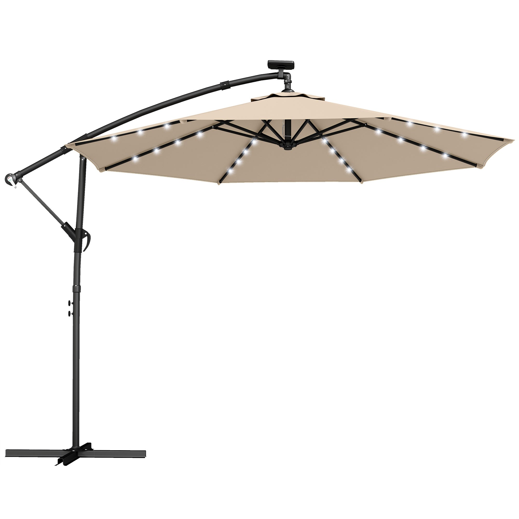 Fribärande parasoll med LED-ljus, 3x3m, beige