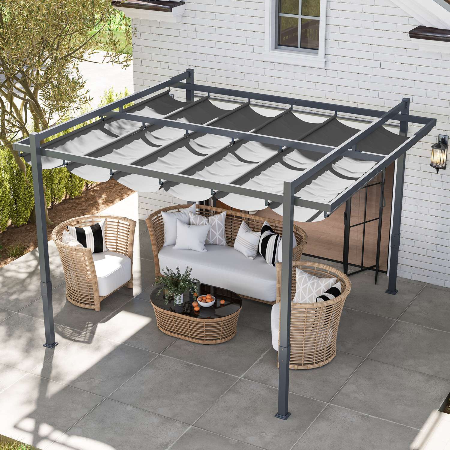 Fristående aluminiumpergola 3,5x3m – Justerbart tak, vintertät