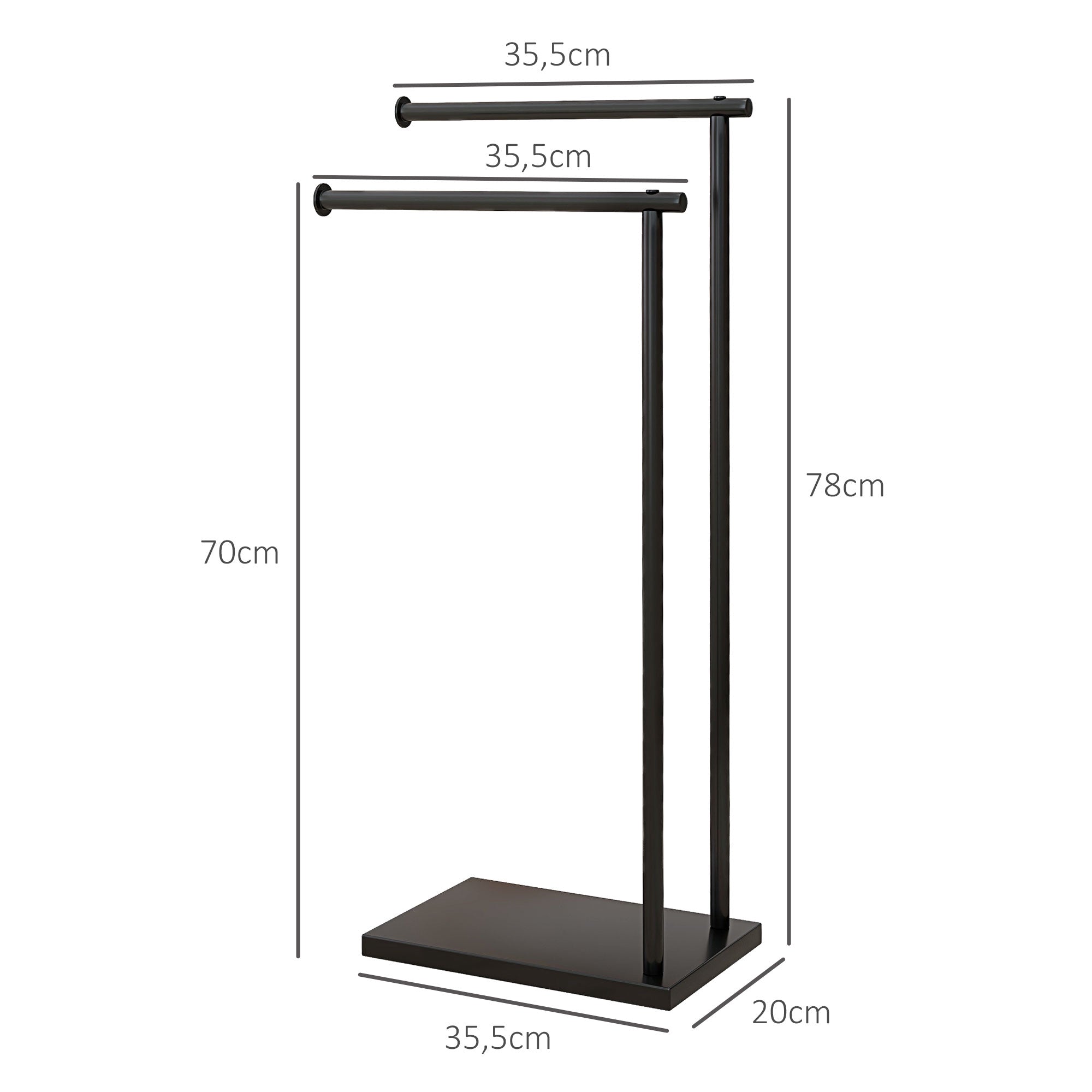 Fristående handdukshängare med 2 stänger, svart metall 35,5x20x78 cm